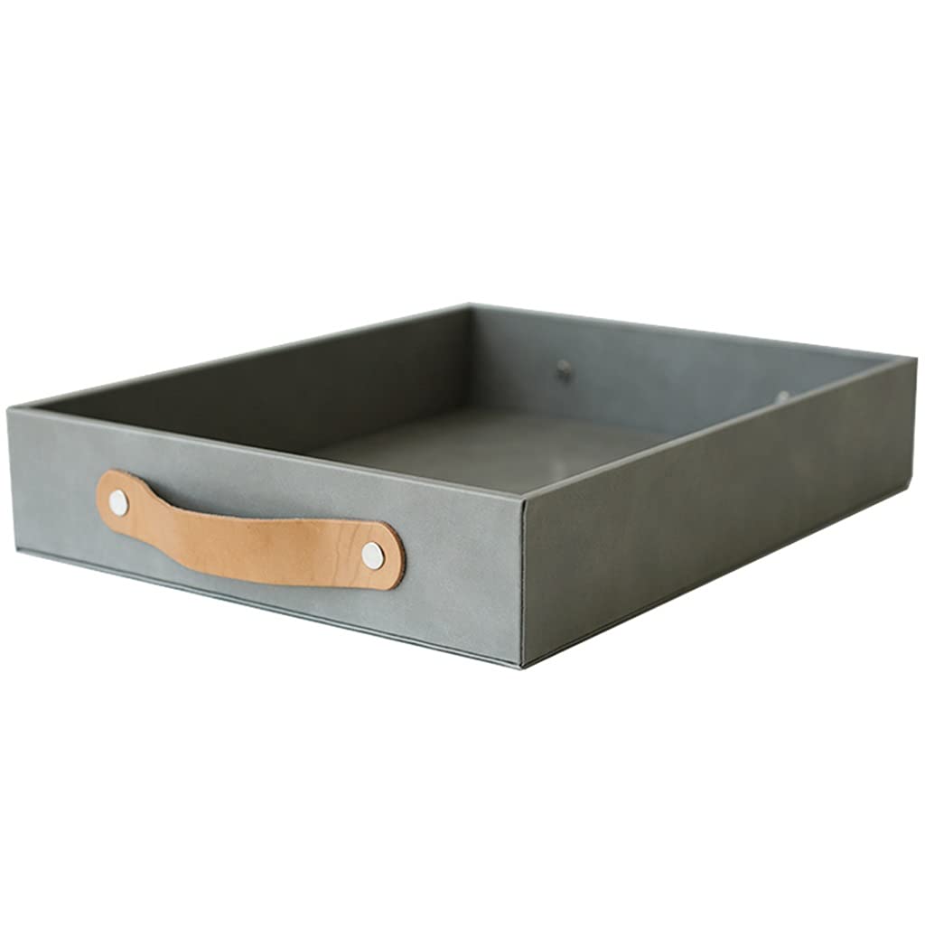 Premium PU Leather Desktop Organizer Tray - Stylish Vanity Tray for Jewelry, Perfume, Keys & Coins | Bathroom & Dresser Storage Solution | Perfect for Office, Bedroom & Bathroom Organization (Gray)