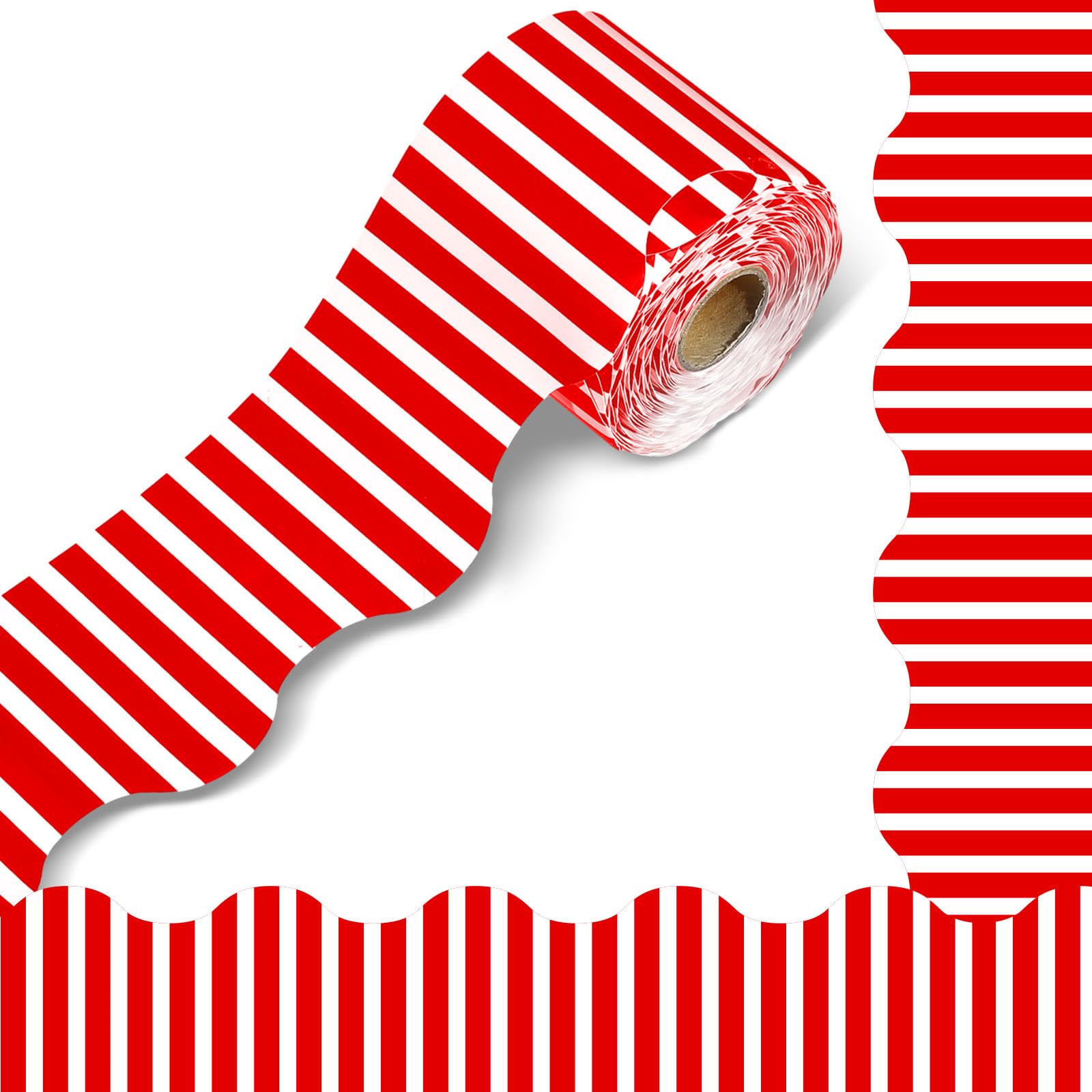 Candy Cane Christmas Bulletin Board Border - 69ft Red & White Scalloped Trim for Classroom & Chalkboard Decor