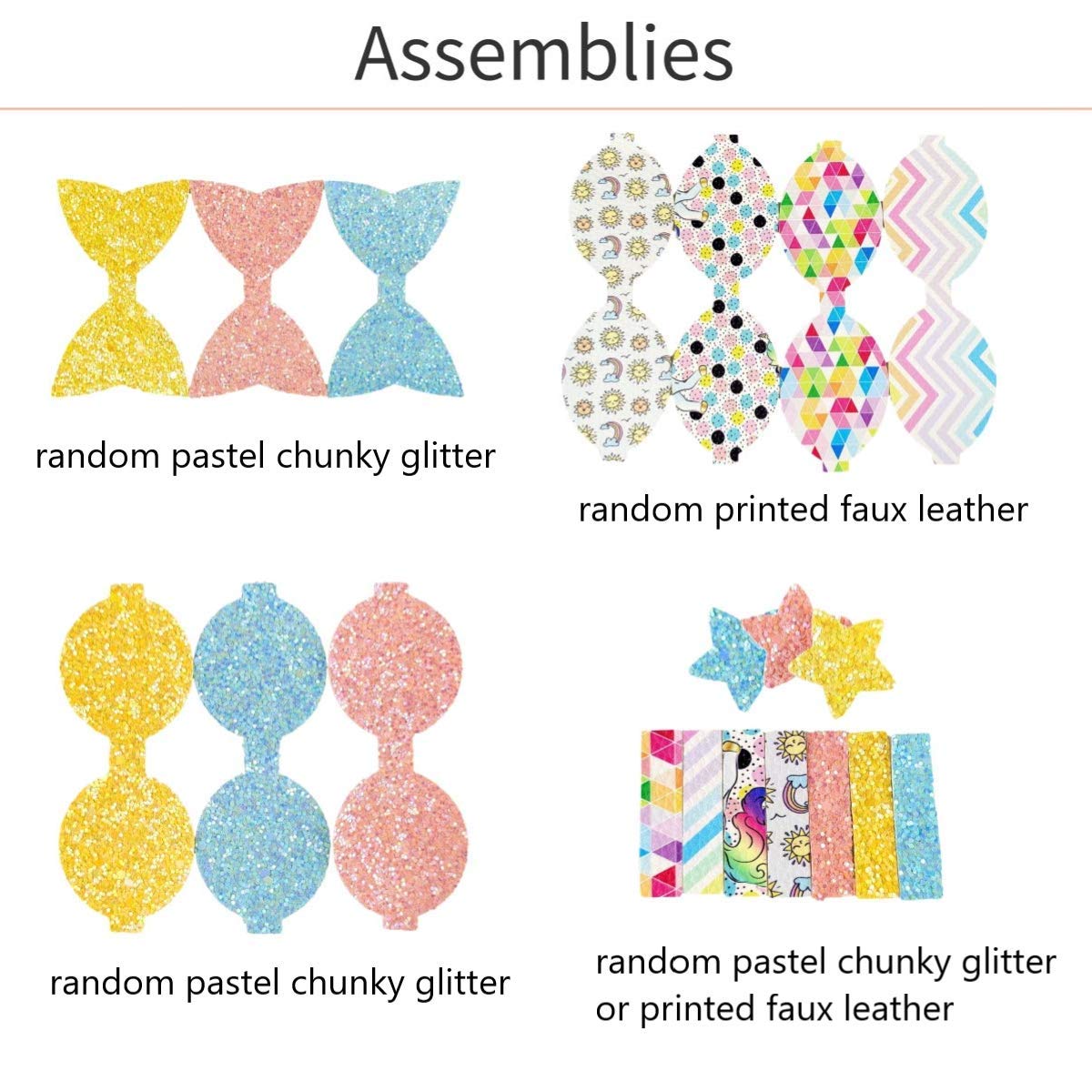 AOUXSEEM DIY Faux Leather Hair Bows Kit - 20 Pre-Cut Pieces with Hair Clips for Girls, Women & Ladies - Medium Rainbow Style Fashion Accessories for Parties, Weddings & Daily Wear