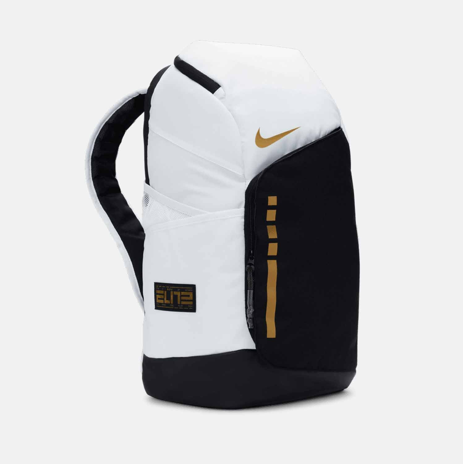 Hoops Elite Backpack - Durable Basketball Backpack for Men & Women, White/Black/Metallic Gold - Perfect for Gym, School, Travel & Sports Gear Storage