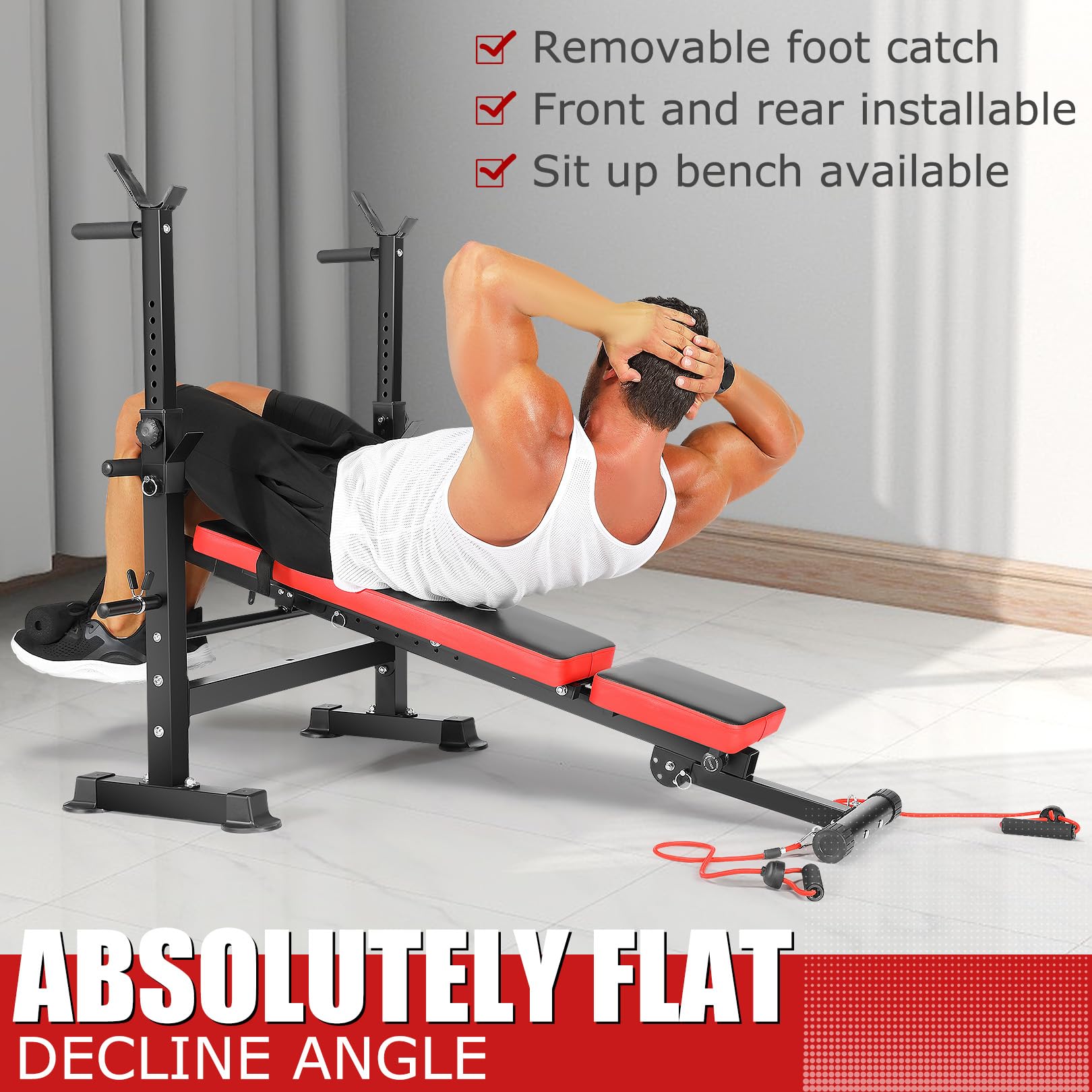 OPPSDECOR 8-in-1 Adjustable Weight Bench Set - 660lbs Capacity Olympic Workout Bench with Squat Rack, Leg Developer & Preacher Curl - Foldable Home Gym Equipment for Strength Training & Full Body Workouts