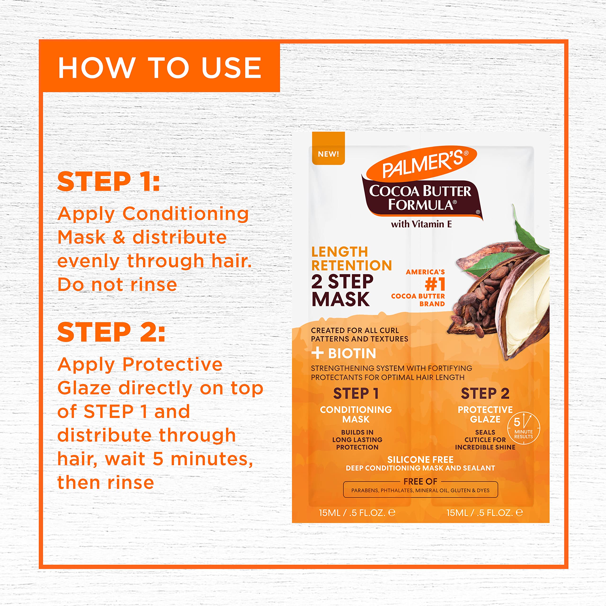 Palmer's Cocoa Butter & Biotin Hair Mask for Length Retention - 2-Step Deep Conditioning Treatment (1 oz) - Perfect for Dry, Damaged Hair & Split Ends Repair at Home