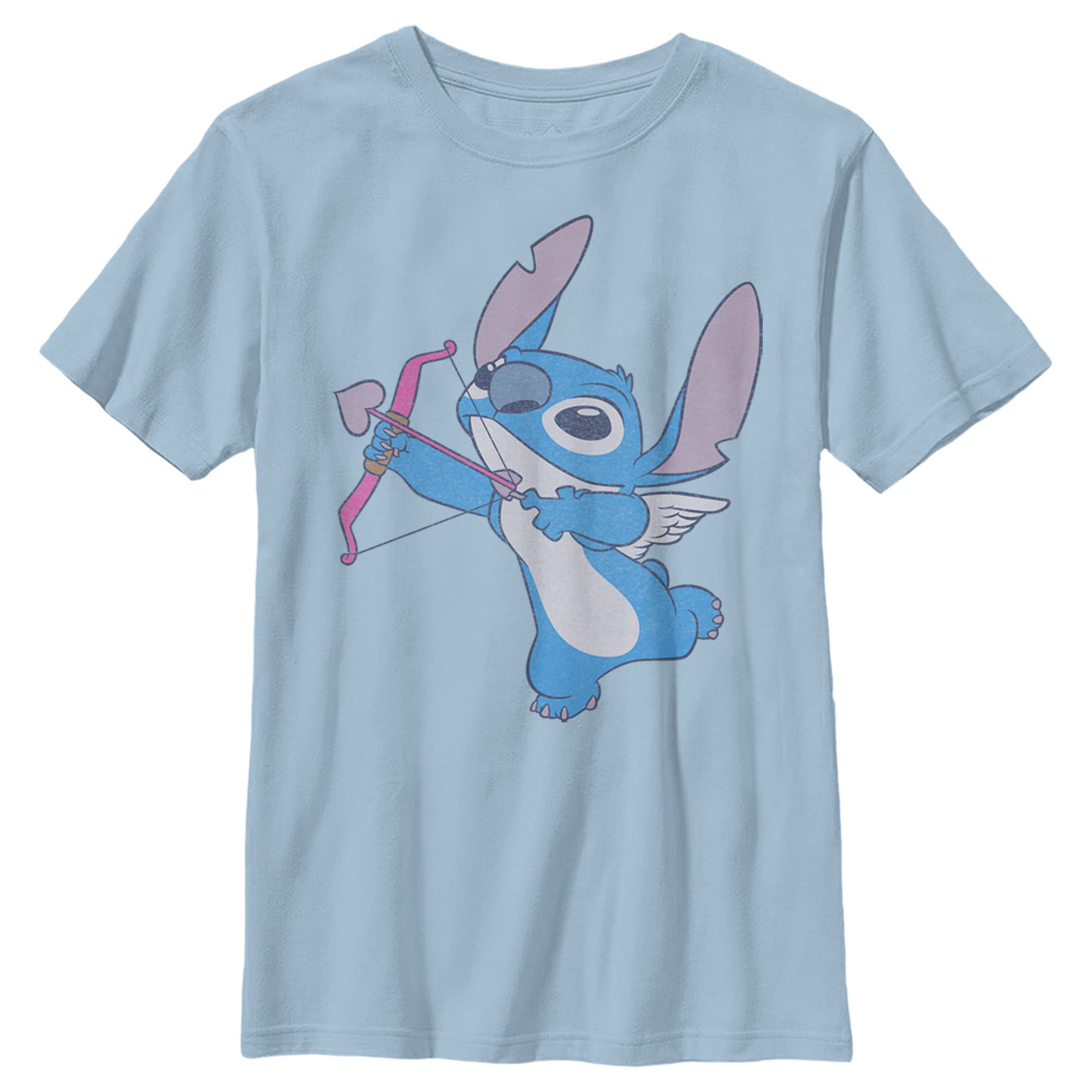 Disney Lilo & Stitch Love Shot Boys Solid Crew Neck T-Shirt - Cute Cartoon Graphic Tee for Kids, Boys & Disney Fans - Perfect for School, Playdates & Family Outings