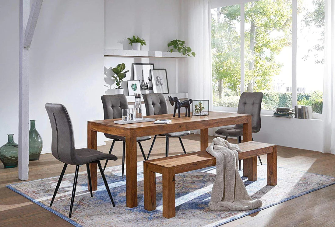 Gfine 4-Seater Solid Sheesham Wood Dining Table 132x88x76cm - Perfect for Family Meals & Entertaining Guests in Dining Room