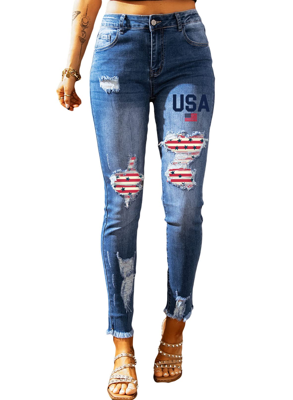 EVALESS Women's High Rise Ripped Skinny Jeans - Slim Fit Boyfriend Jeans with Raw Hem & Stretch Denim for Casual Wear, Street Style & Everyday Outfits