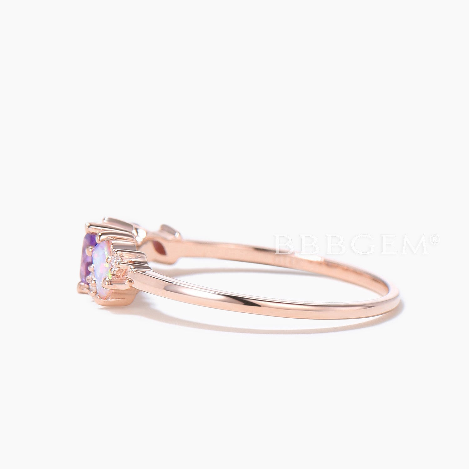 Vintage Pear Amethyst Wedding Ring - Rose Gold Opal Moissanite Cluster Engagement Band with Mixed Stones, Promise & Family Birthstone Jewelry | Perfect for Anniversaries, Bridal Sets & Special Occasions