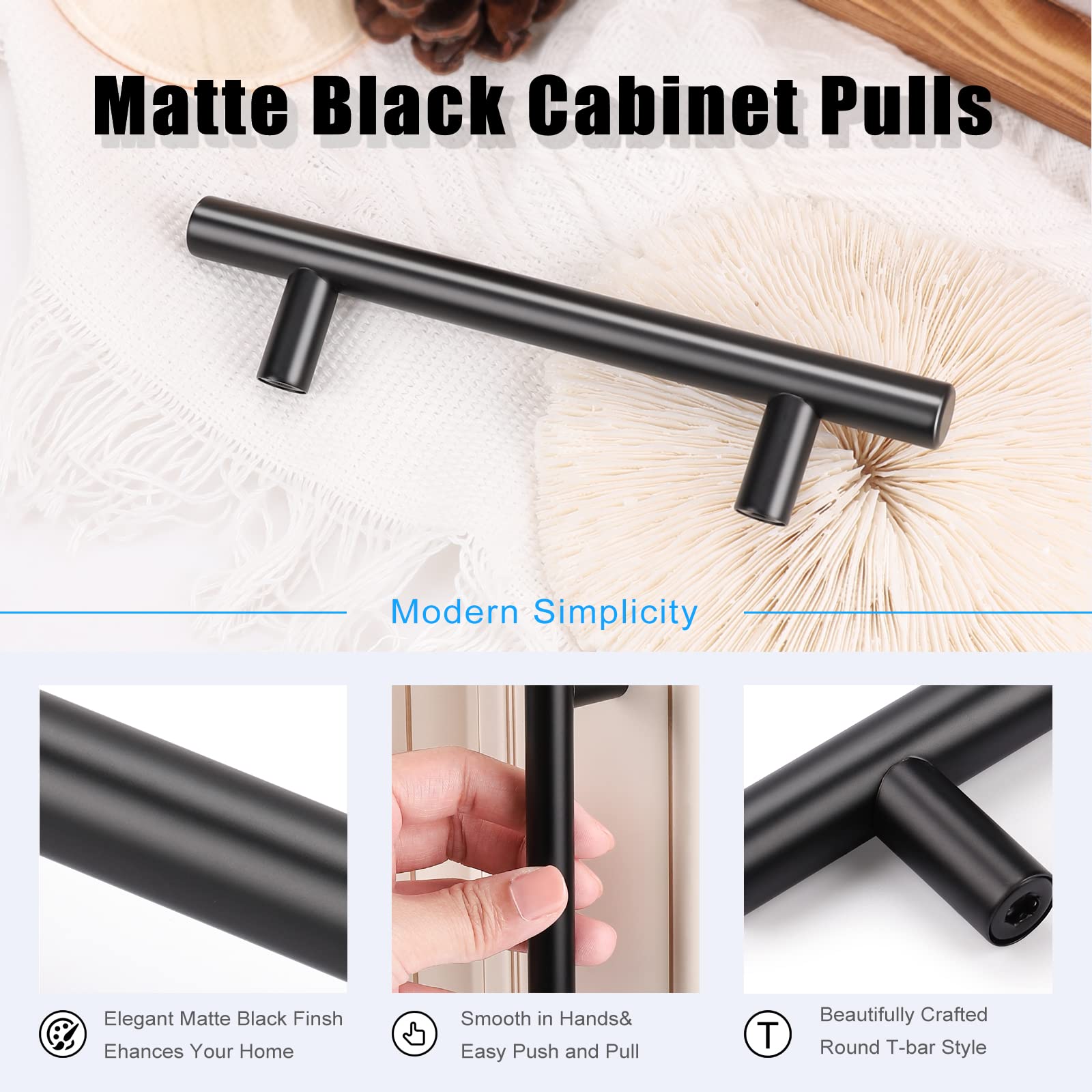 KNOBWELL 5-Pack Black Cabinet Pulls 3.75