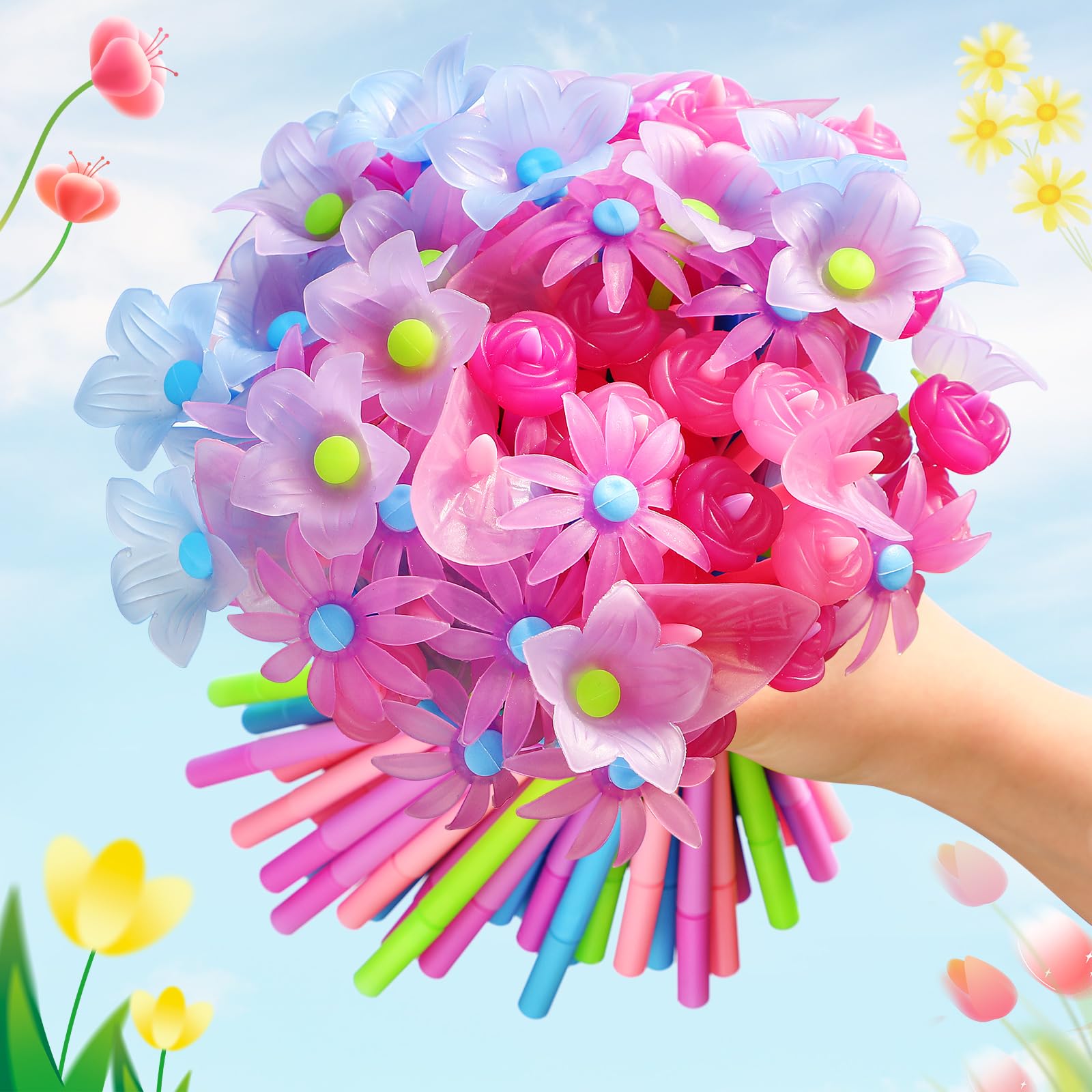 Tinlade 200 Pcs Color Changing Flower Gel Pens - 0.5mm Black Ink Bulk Pack | Cute Kawaii Ballpoint Pens for Kids, Office & School Supplies | Creative Mother's Day Gifts & Student Party Favors | Perfect for Note-Taking, Art Projects & Classroom Rewards