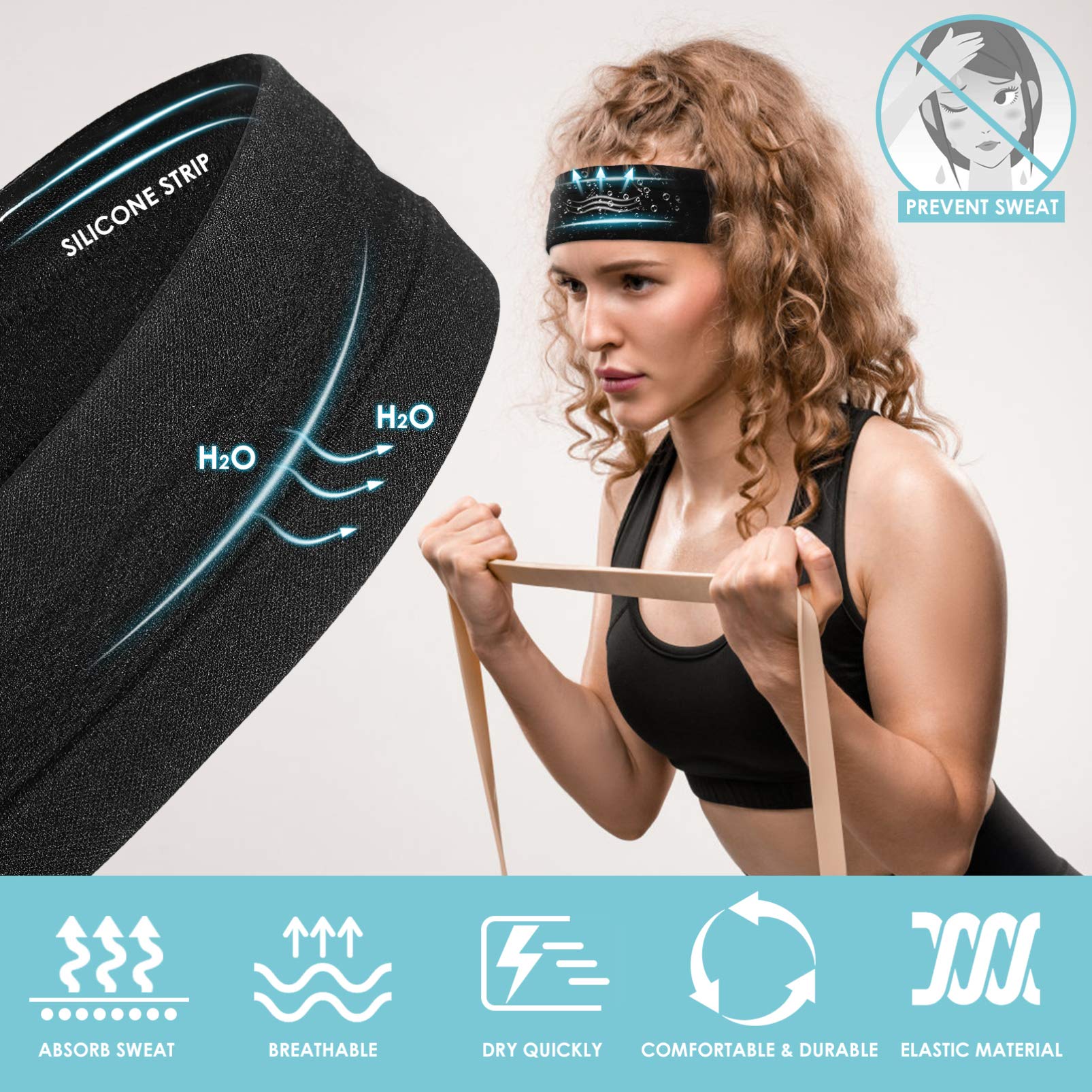 Unisex Metal Wavy Hairband - Soft Elastic Stretch Headband for Men & Women (8Pcs) - Perfect for Sports, Workouts, Yoga & Everyday Fashion