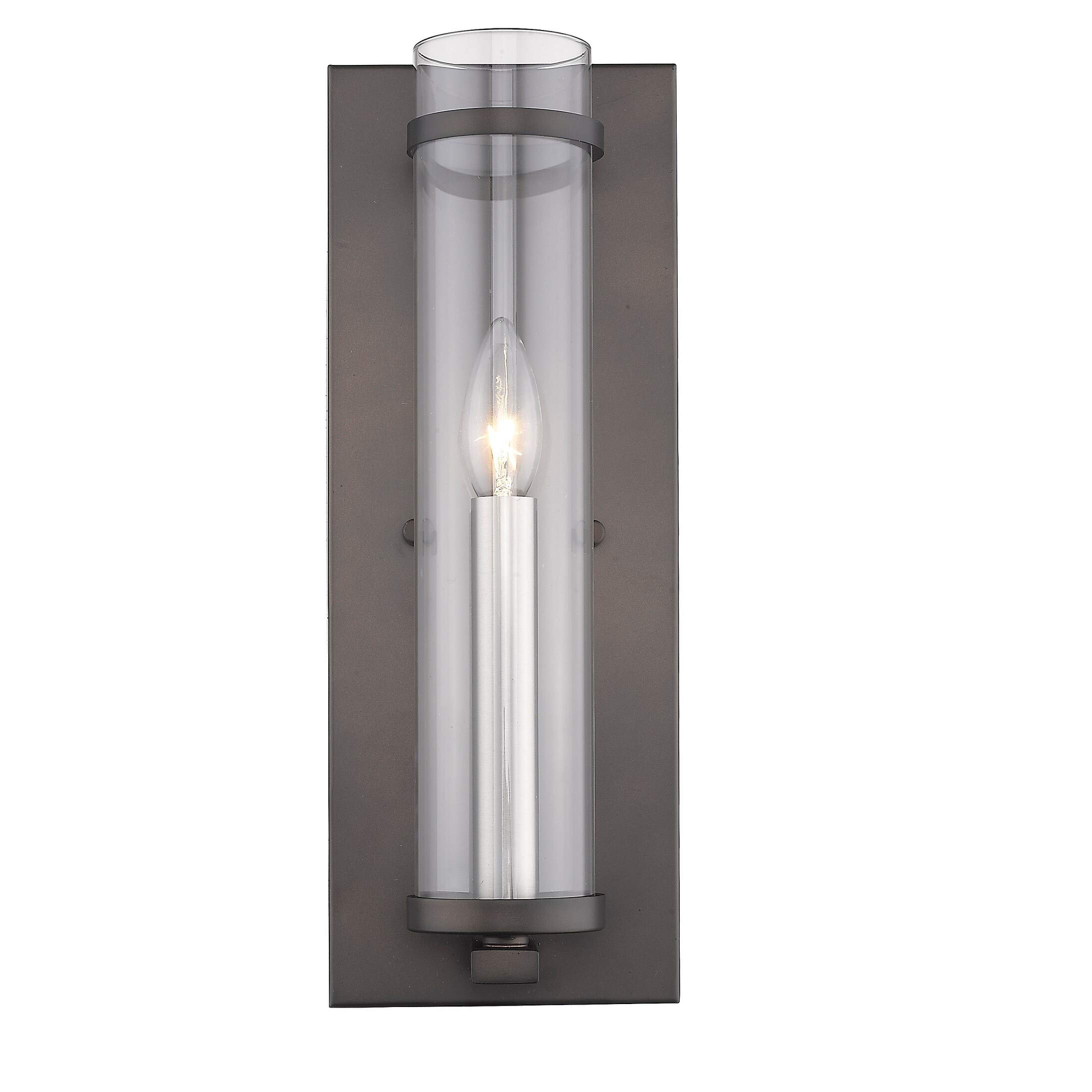 Modern Industrial Nickel and Bronze Wall Sconce - Brown Mid-Century Metal Dimmable Light Fixture for Living Room, Bedroom, or Hallway Lighting