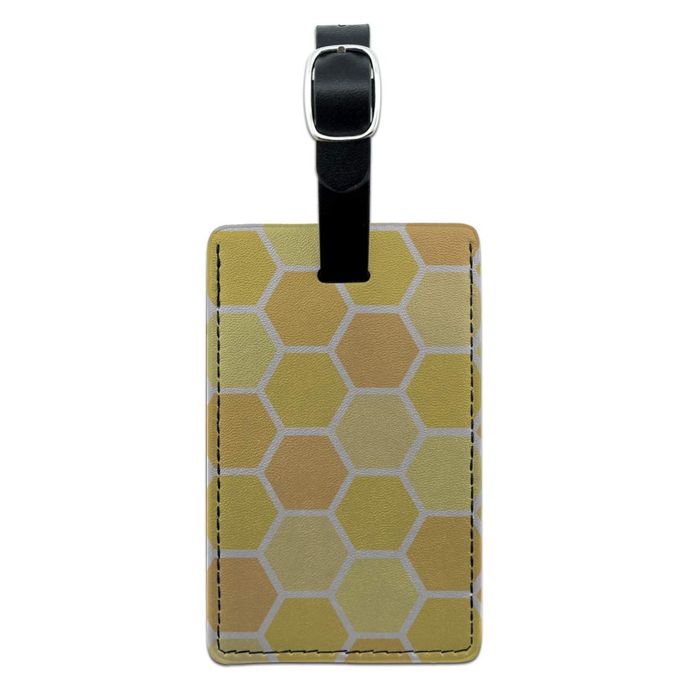 Yellow Honeycomb Pattern Leather Luggage Tag - Rectangle Suitcase ID Card Holder for Carry-On Bags - Perfect for Travel, Business Trips & Vacation Identification