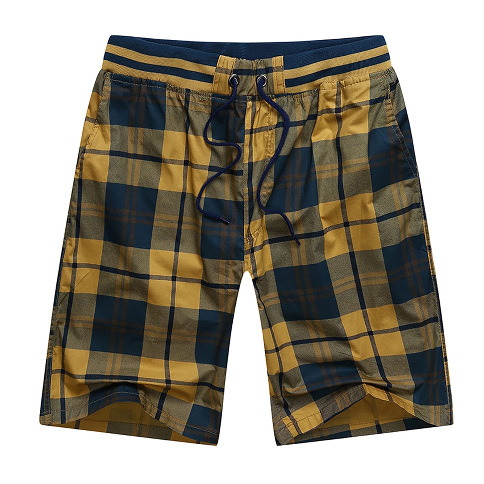 **Men's Cotton Casual Loose Plaid Shorts with Elastic Waist - Comfortable Pajama Pants & Sports Shorts for Lounge, Sleep, and Outdoor Activities**