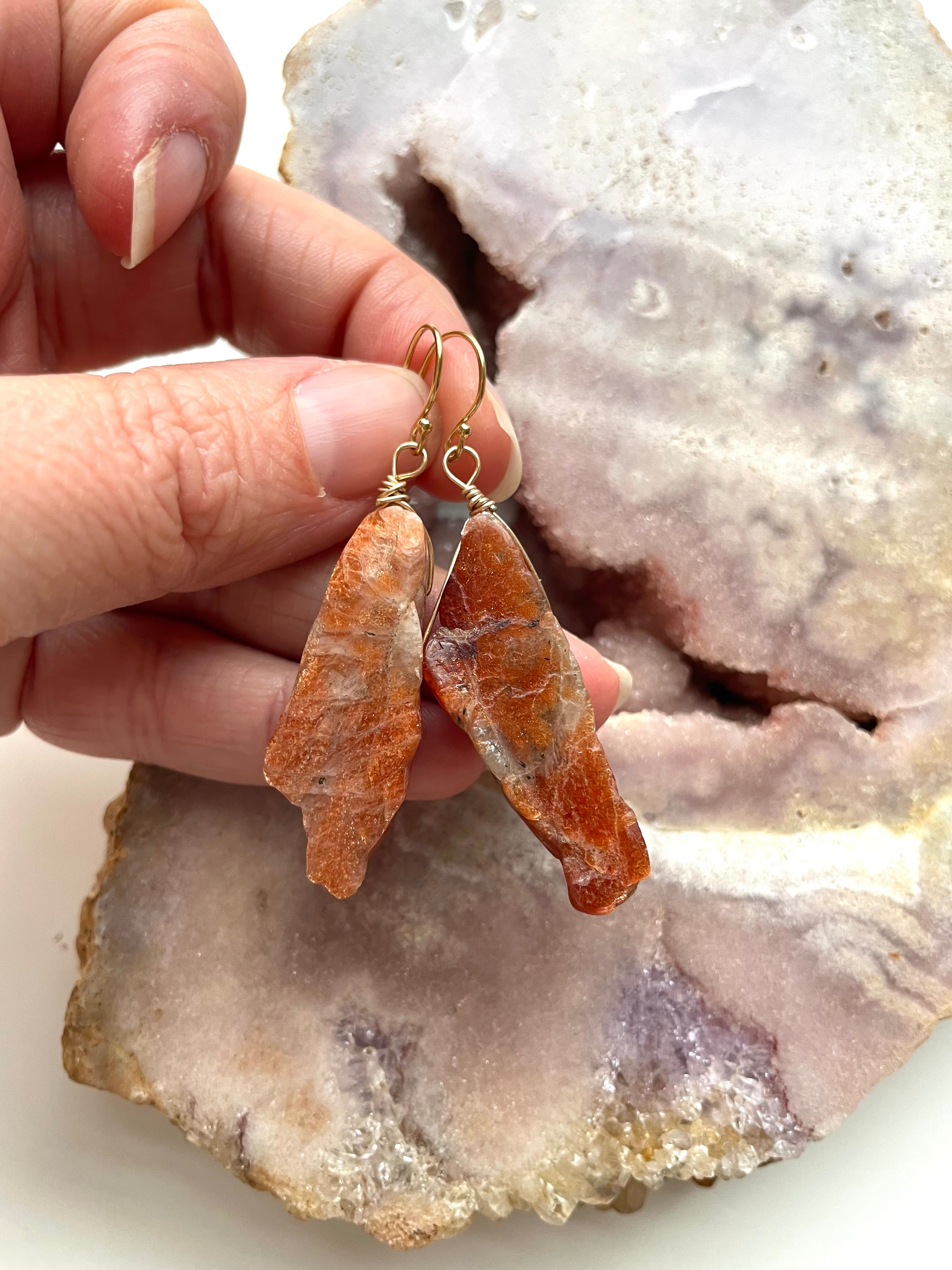 Orange Sunstone Gold Filled Statement Crystal Gemstone Earrings for Women | Elegant Dangle Drop Earrings for Party, Wedding & Special Occasions