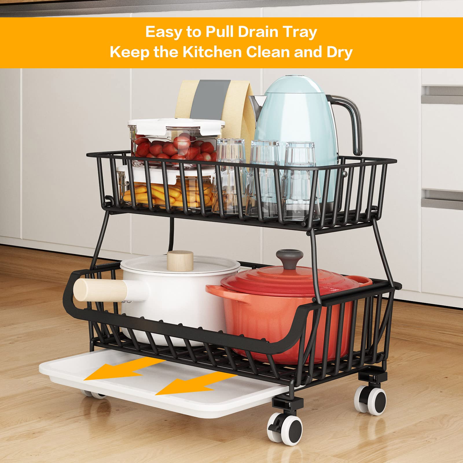 5 Tier Stackable Metal Wire Fruit and Vegetable Basket Organizer - Kitchen Storage Stand for Onions, Potatoes, Produce - Black | Perfect for Pantry, Countertop, and Farmers Market Display