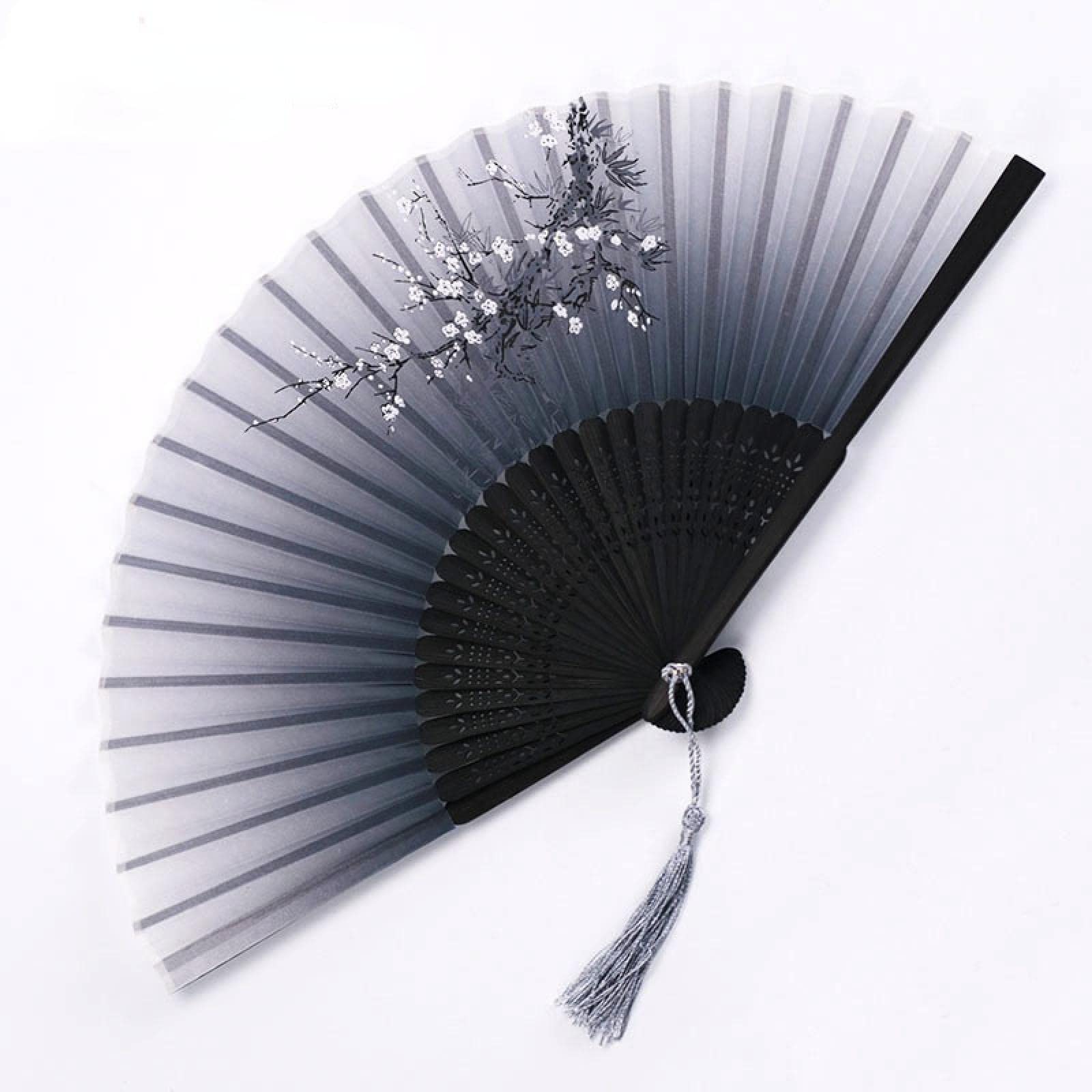 Handheld Folding Fan - Chinese & Japanese Style Silk Fan with Wooden Handle | Elegant Tassel Dance Fan for Women | Home Décor & Cultural Gift | Perfect for Performances, Weddings & Asian-Themed Parties