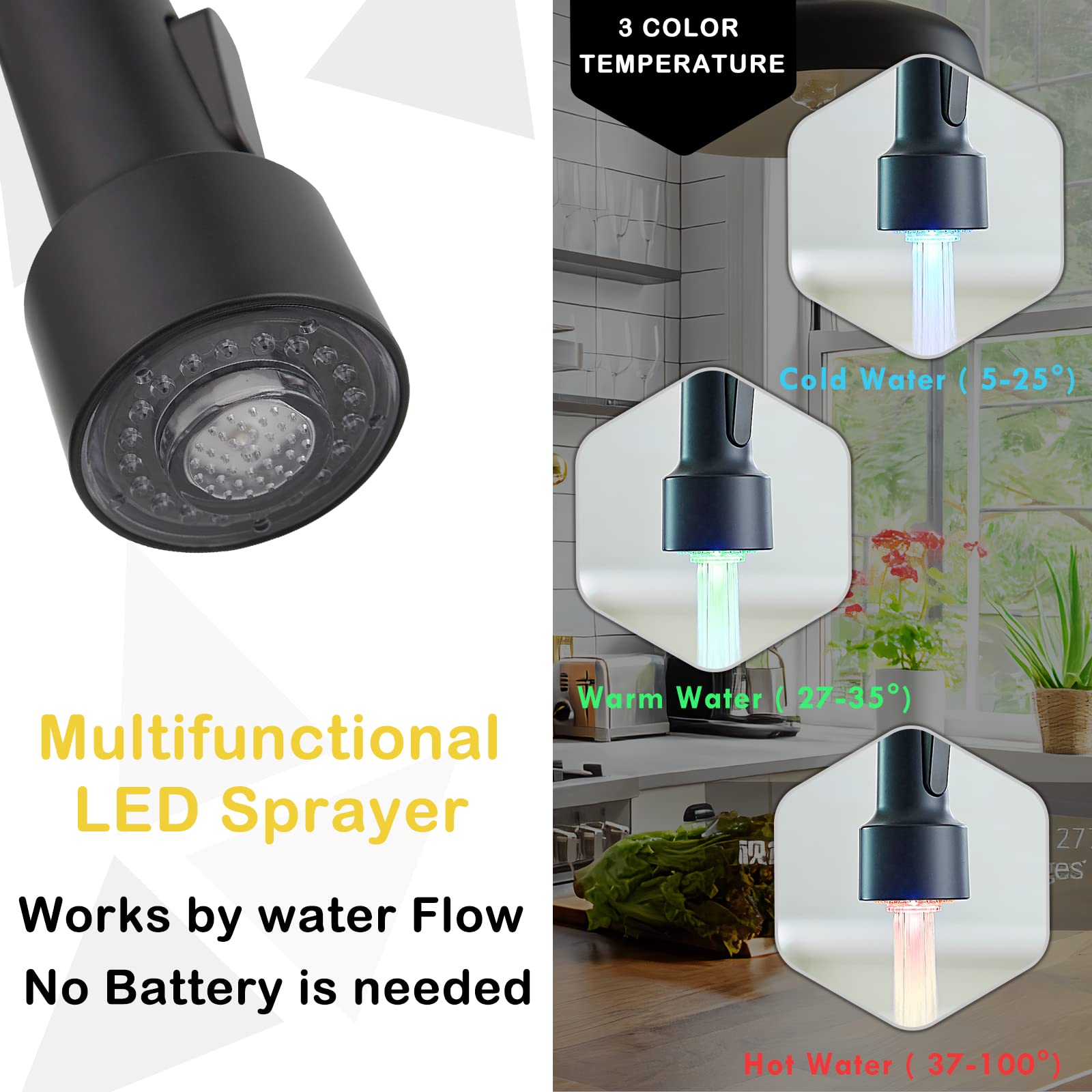 GIMILI Matte Black Kitchen Faucet with Pull Down Sprayer & Soap Dispenser - Single Handle LED Sink Faucet for Modern Kitchens | Perfect for Cooking, Washing Dishes & Food Prep