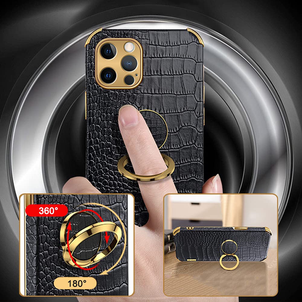Guppy iPhone 13 Case with Ring Holder - 360° Rotating Stand, Slim Soft Bumper Protective Cover (6.1 inch) | Crocodile & Snake Skin Pattern Textured Design for Women & Men | Perfect for Work, Travel, and Daily Use - White