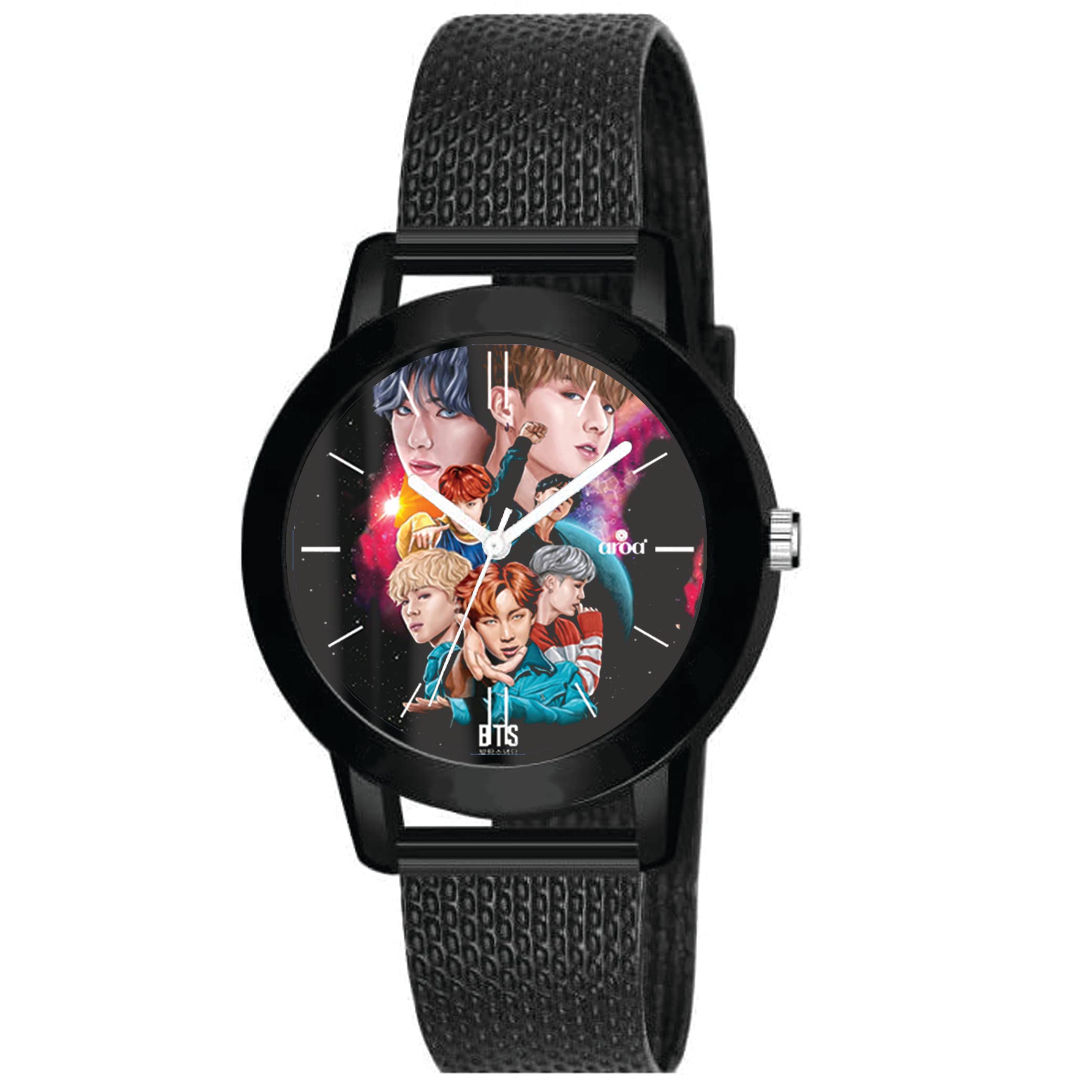 BTS Galaxy Inspired AROA Women's Analog Watch - 247 Black Metal Rubber Strap, Stylish Black Dial for Girls | Perfect for Casual Wear, Work, and Special Occasions