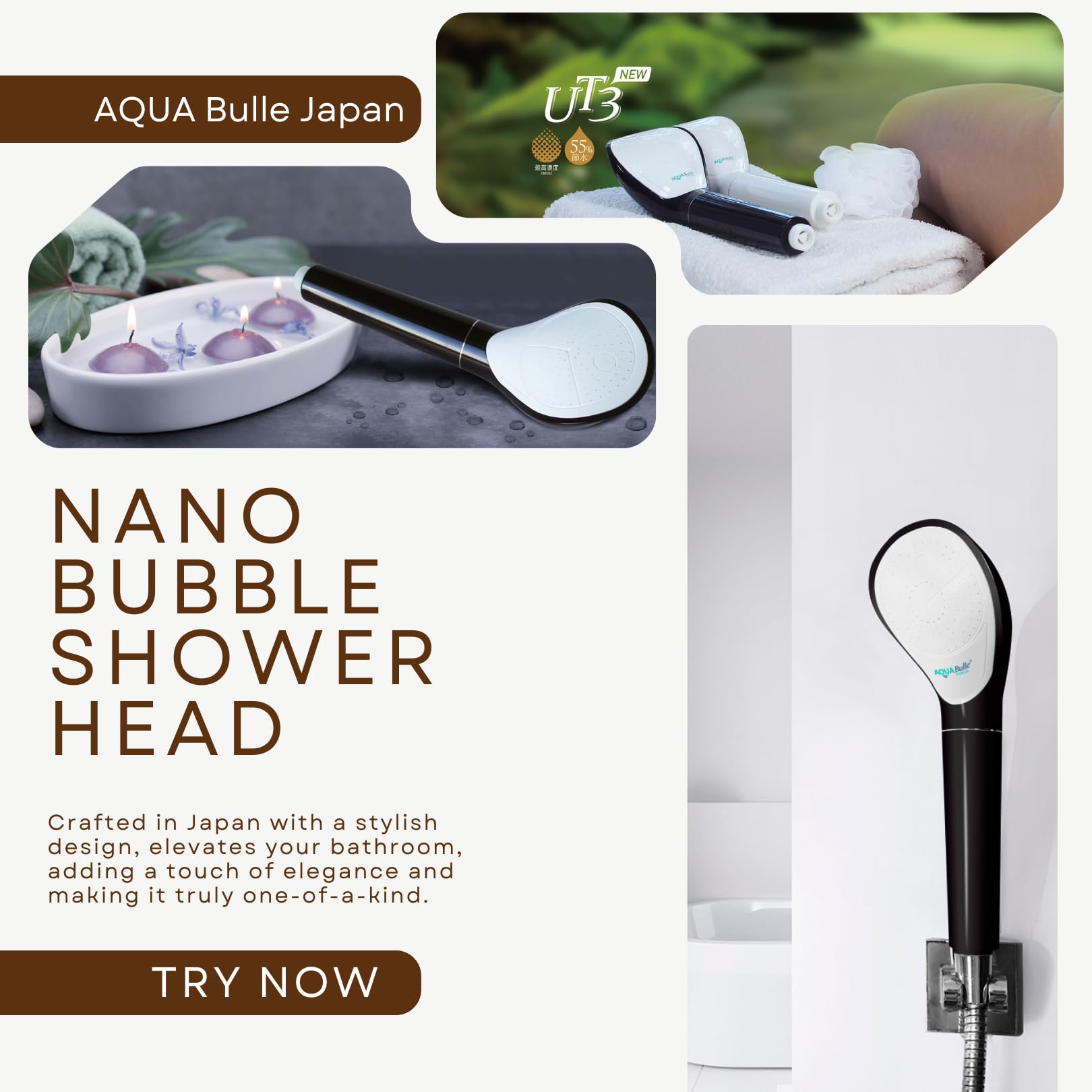 High-Density Micro Bubble Shower Head - ABS Material Black Shower Head with Moisturizing & Heat Retention | Gentle Water Pressure & Permanent Bubble Generator by AQUA BULLE | Perfect for Spa-Like Bathing Experience & Skin Hydration