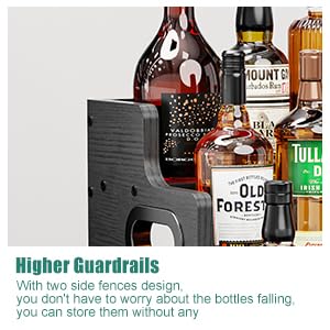 3-Tier Black Retro Liquor Bottle Display Shelf - Countertop Wine Rack Organizer for Whiskey, Spirits & Coffee Syrups | Perfect for Home Bars, Mini Bars & Kitchen Counter Organization