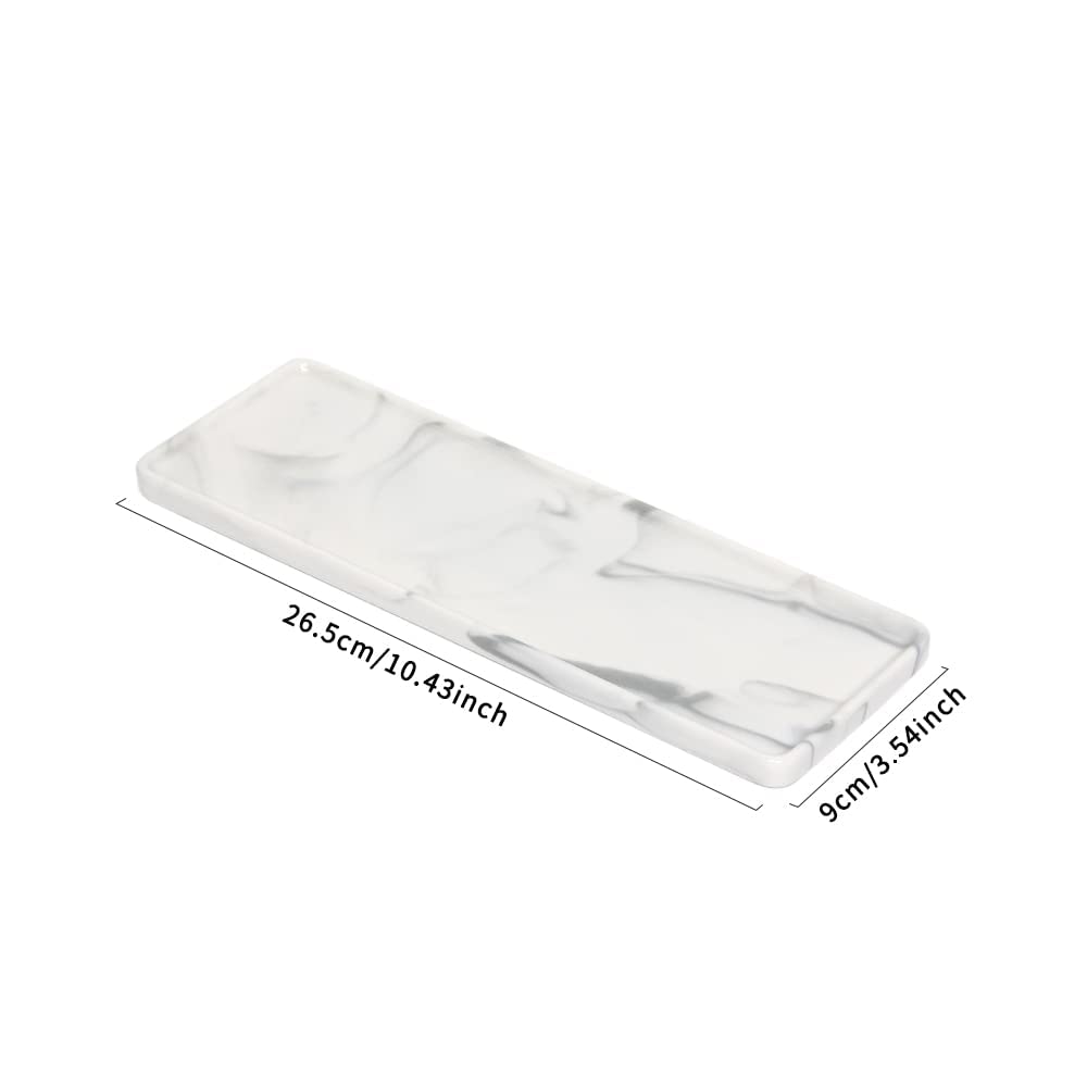 Ceramic Marble Bathroom Vanity Tray - Elegant Countertop Organizer for Perfume, Jewelry & Soap | Perfect for Bathroom Decor, Kitchen Counter & Dresser Organization