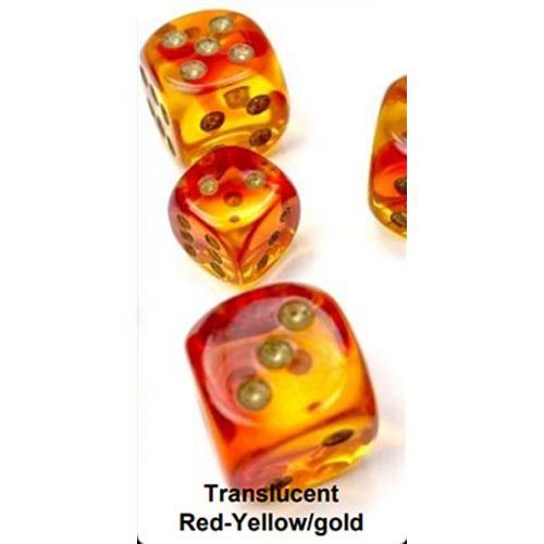 16mm D6 Translucent Red/Yellow Gold Dice Set - Perfect for Tabletop RPGs, Board Games & Collectors