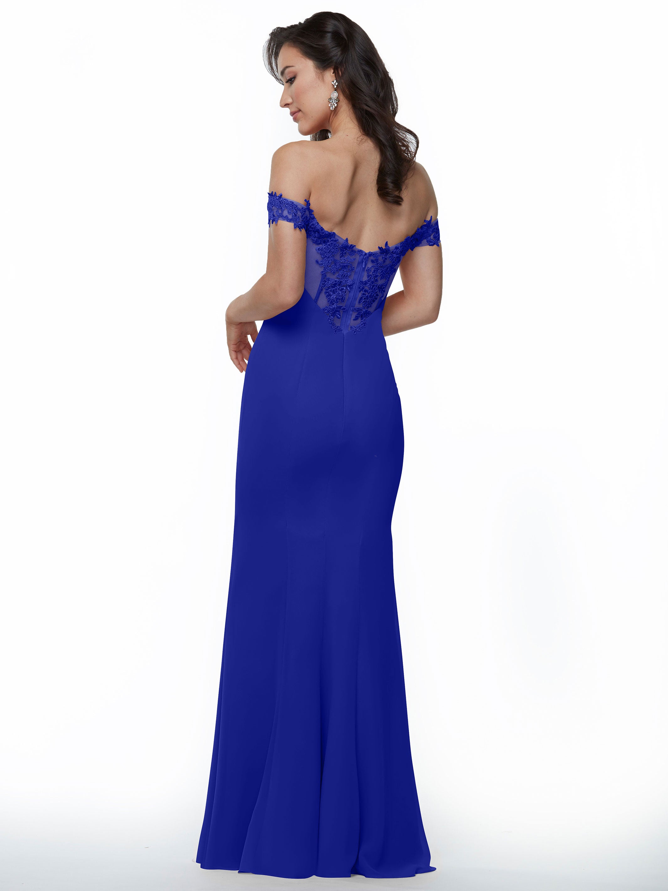 Elegant Off-the-Shoulder Lace and Chiffon Bridesmaid Dress 80121 - Perfect for Weddings, Formal Events & Special Occasions