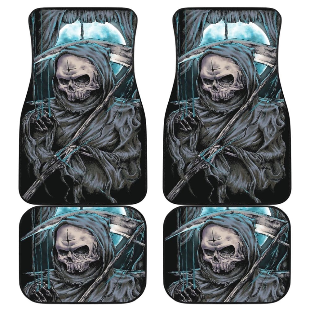 4 Pcs Gothic Skull Car Floor Mats - Non-Slip Rubber Auto Accessories for Halloween, Dark Aesthetic & Car Enthusiasts - Perfect for Sedans, SUVs & Trucks