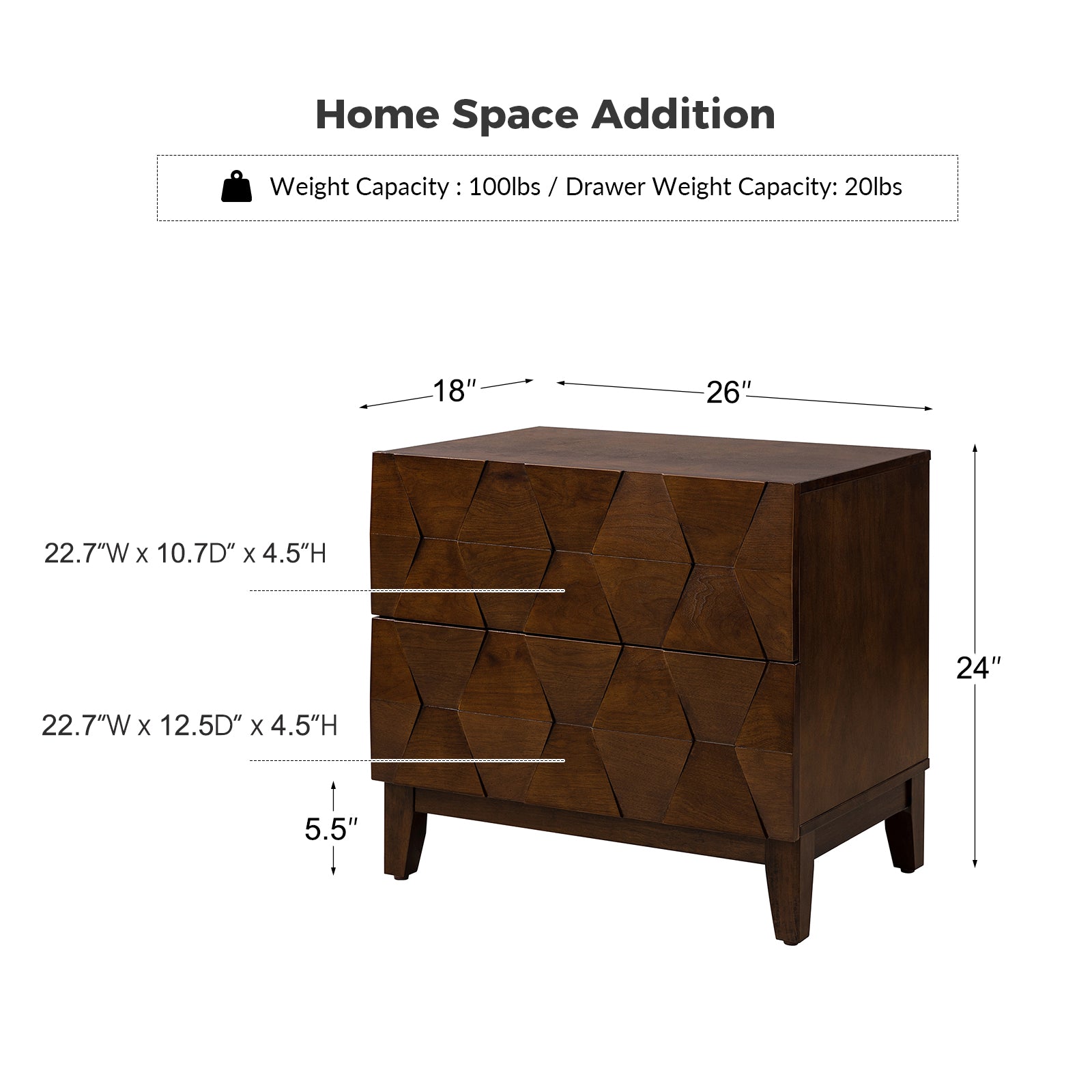 2-Drawer Nightstand with Built-in USB Outlets - Modern Bedside Table for Charging Devices, Perfect for Bedroom, Living Room, or Office