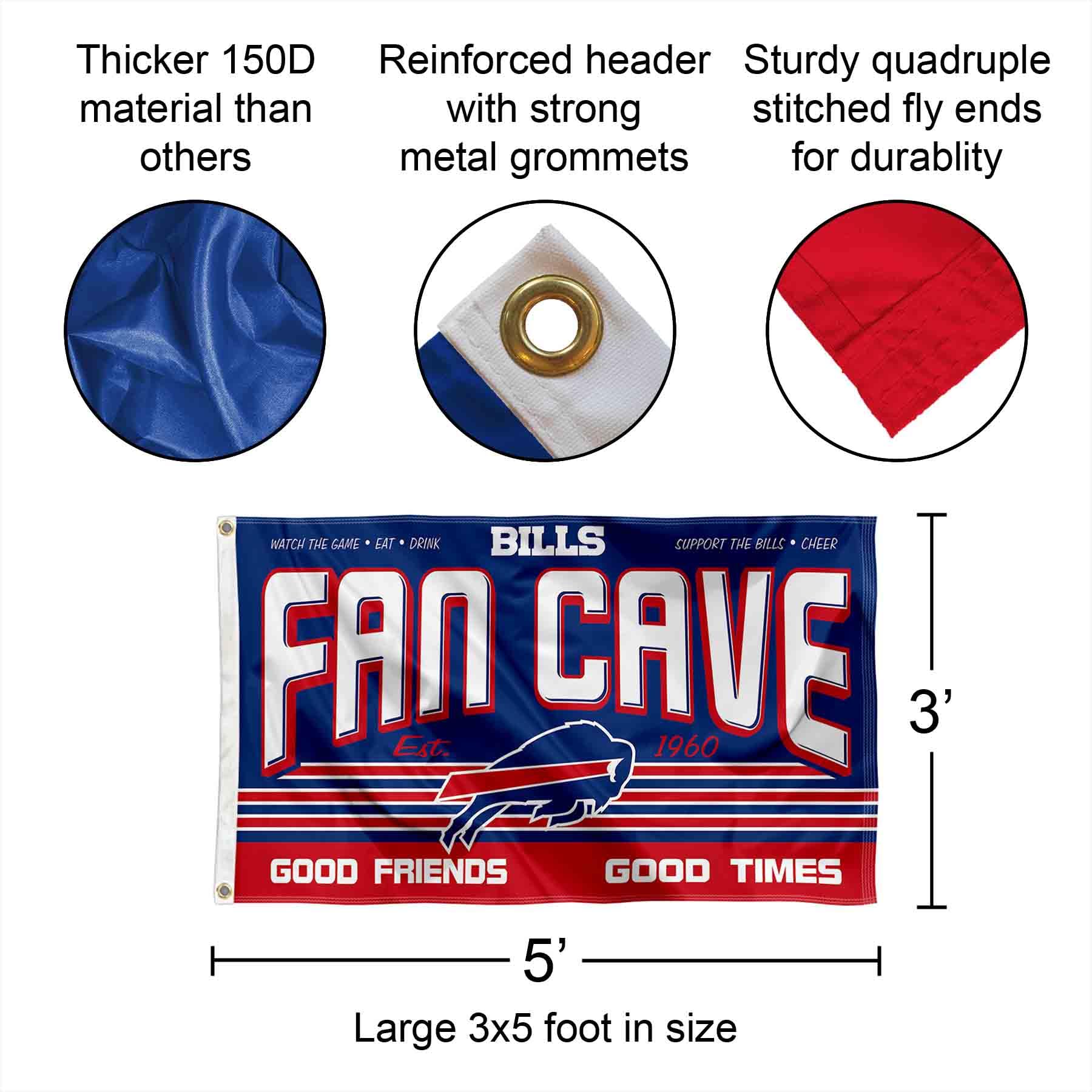 WinCraft Buffalo Bills Fan Man Cave Banner Flag - NFL Team Decor for Game Room, Tailgate Parties & Sports Bar