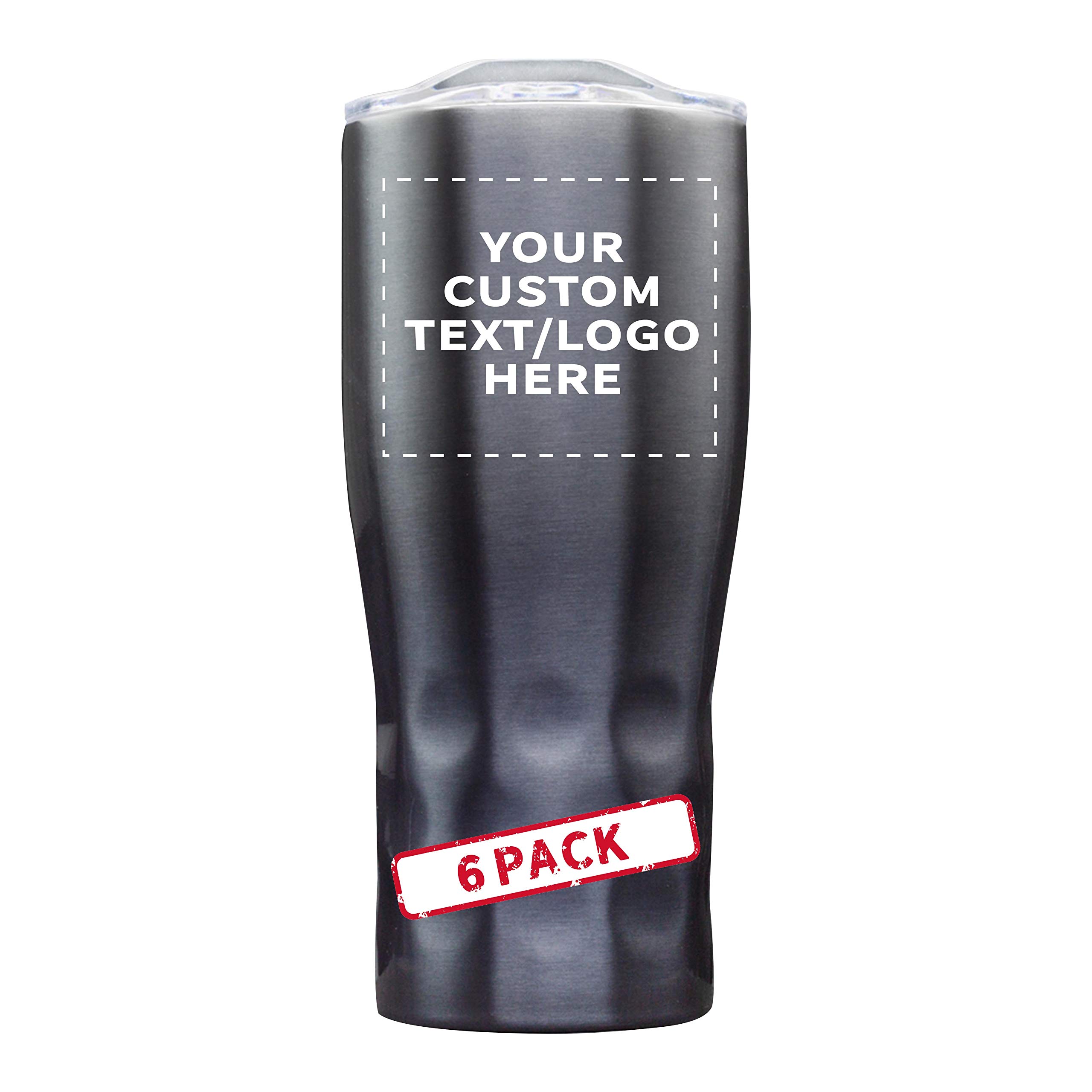 Personalized 25 oz Stainless Steel Tumblers with Huckleberry Grip - 6 Pack Custom Text & Logo - Smoke Finish - Ideal for Outdoor Adventures, Office Use & Gift Giving