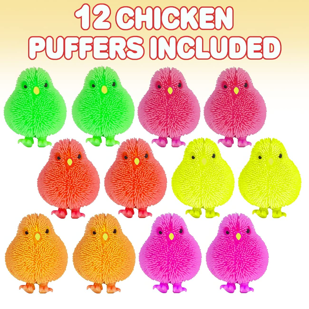 ArtCreativity 3 Inch Chicken Puffer Toys for Kids - Pack of 12 Neon Color Easter Egg Fillers, Party Favors & Stress Relief Toys - Perfect for Easter Egg Hunts, Birthday Parties & Classroom Rewards