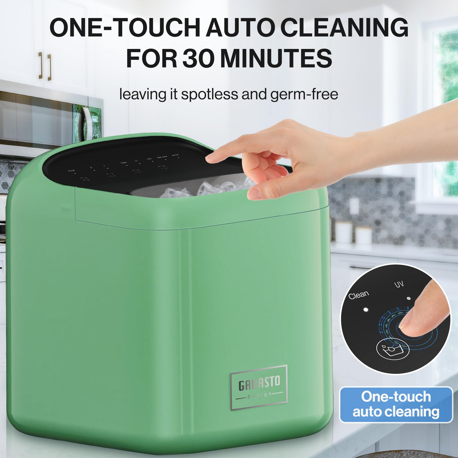 Portable Countertop Ice Maker - 9 Ice Cubes in 6 Minutes, 33lbs/Day Capacity, One-Touch Operation & Self-Cleaning Function with Ice Scoop & Basket for Home, Kitchen, Office, Bar, RV, Parties (Green)