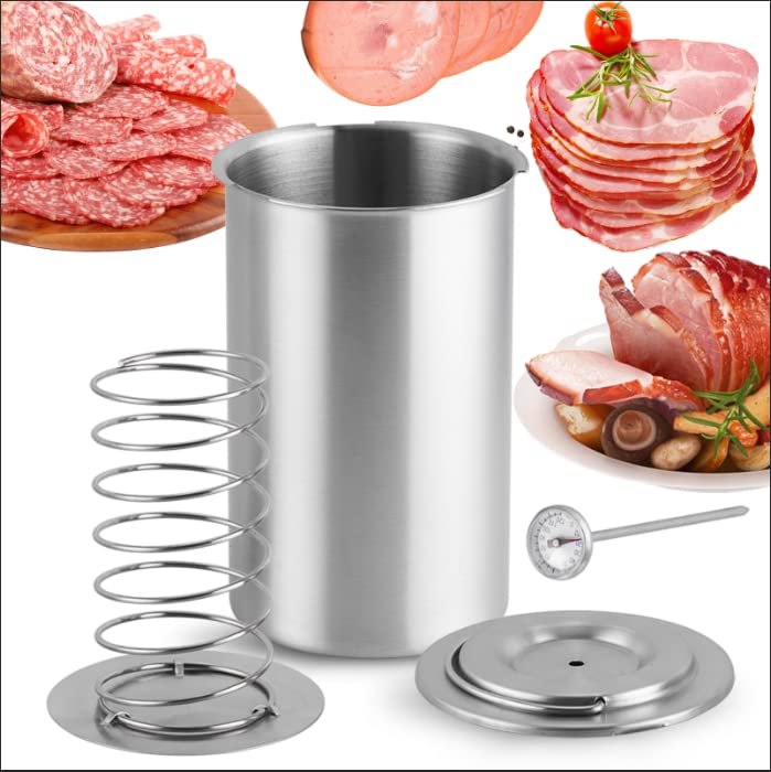 Stainless Steel Meat Press & Ham Maker with Thermometer for Homemade Deli Meat - Perfect for Sandwiches, Charcuterie Boards & Meal Prep