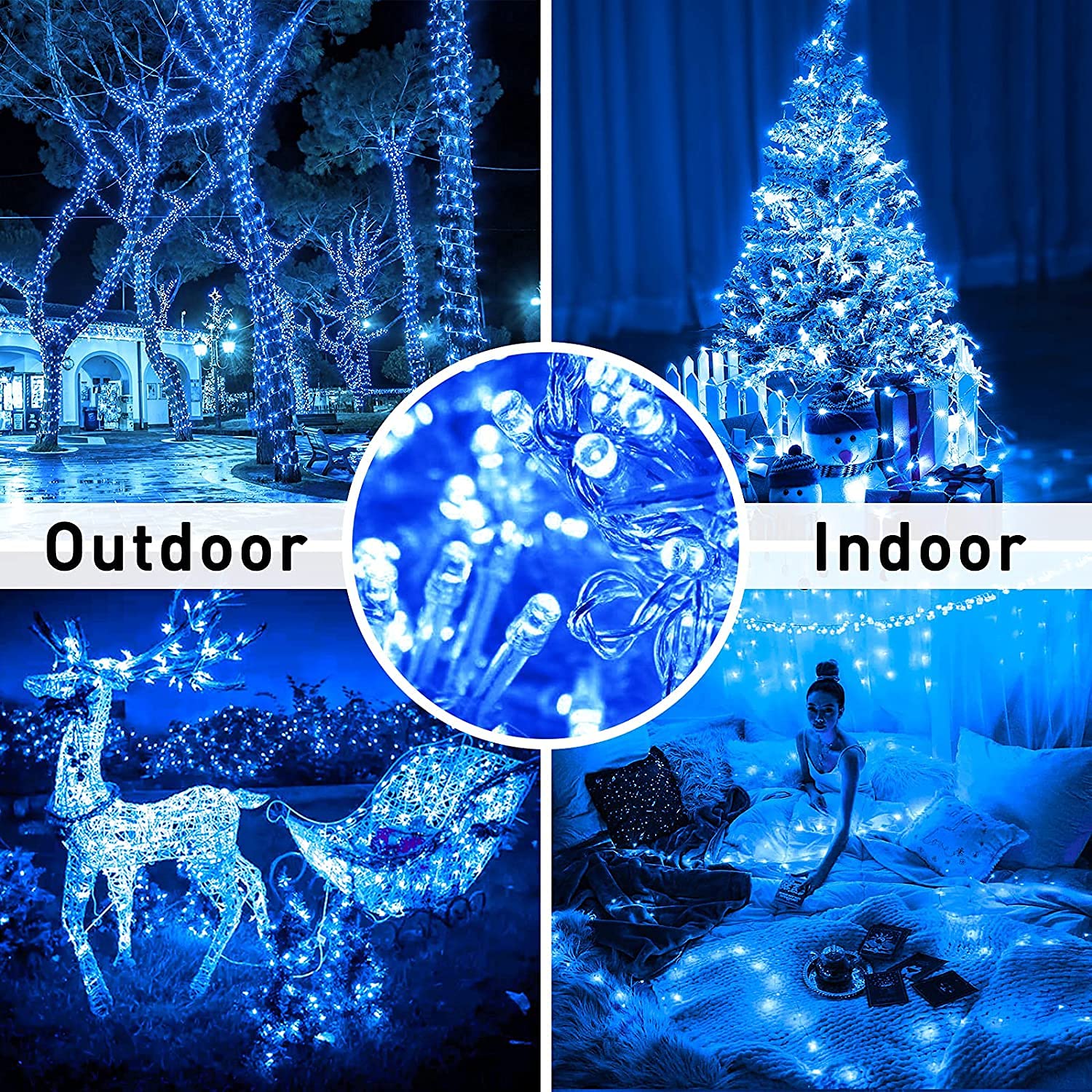 JMEXSUSS 500 LED Blue Christmas Lights Outdoor - 163ft Waterproof Plug-in String Lights with 8 Modes, Clear Wire for Tree, Yard, Patio, House & Party Decorations | Perfect for Holiday, Wedding, and Outdoor Events