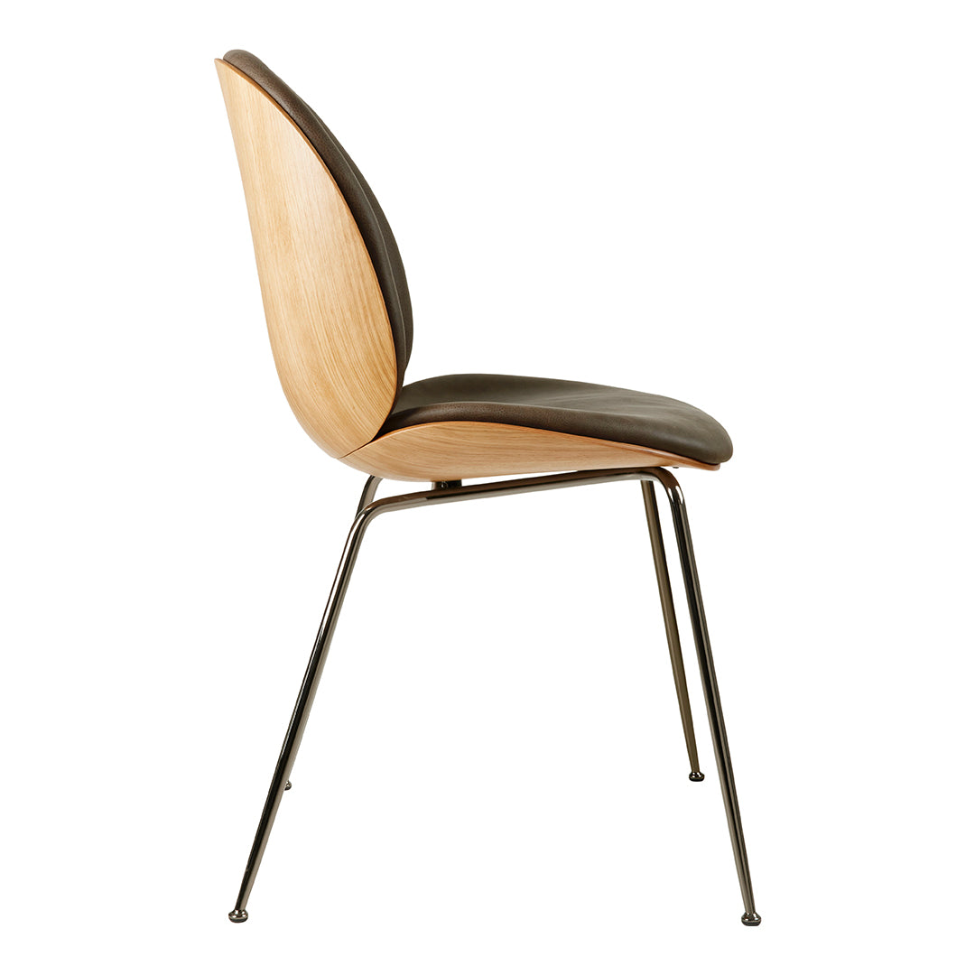 Modern Beetle Dining Chair with Upholstered Front & 3D Veneer Shell - Conical Base for Kitchen, Dining Room, or Office - Comfortable Seating Solution for Home & Commercial Spaces