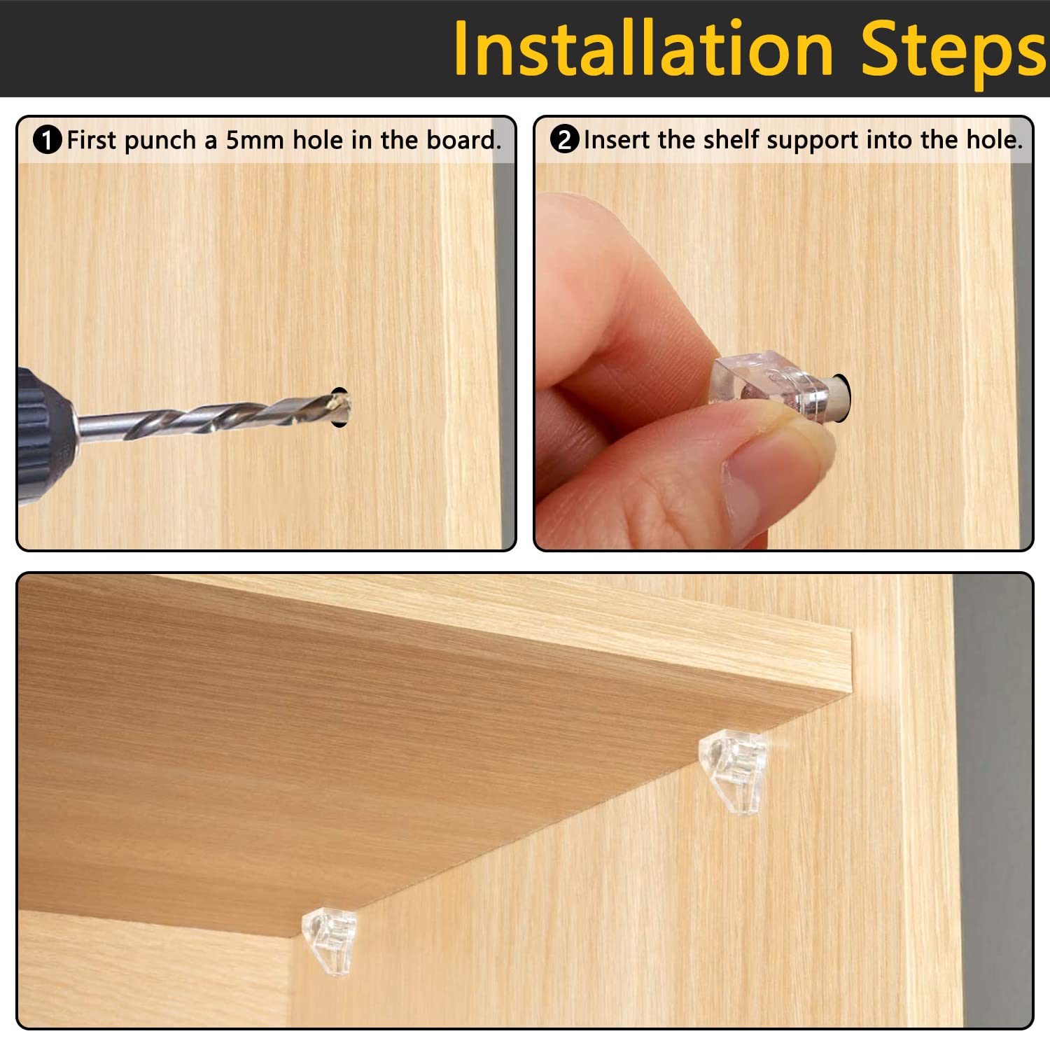 Clear Plastic Shelf Support Pegs - 5mm Cabinet Shelf Pins (50 Pack) - Perfect for Kitchen Cabinets, Closet Organizers & DIY Storage Solutions