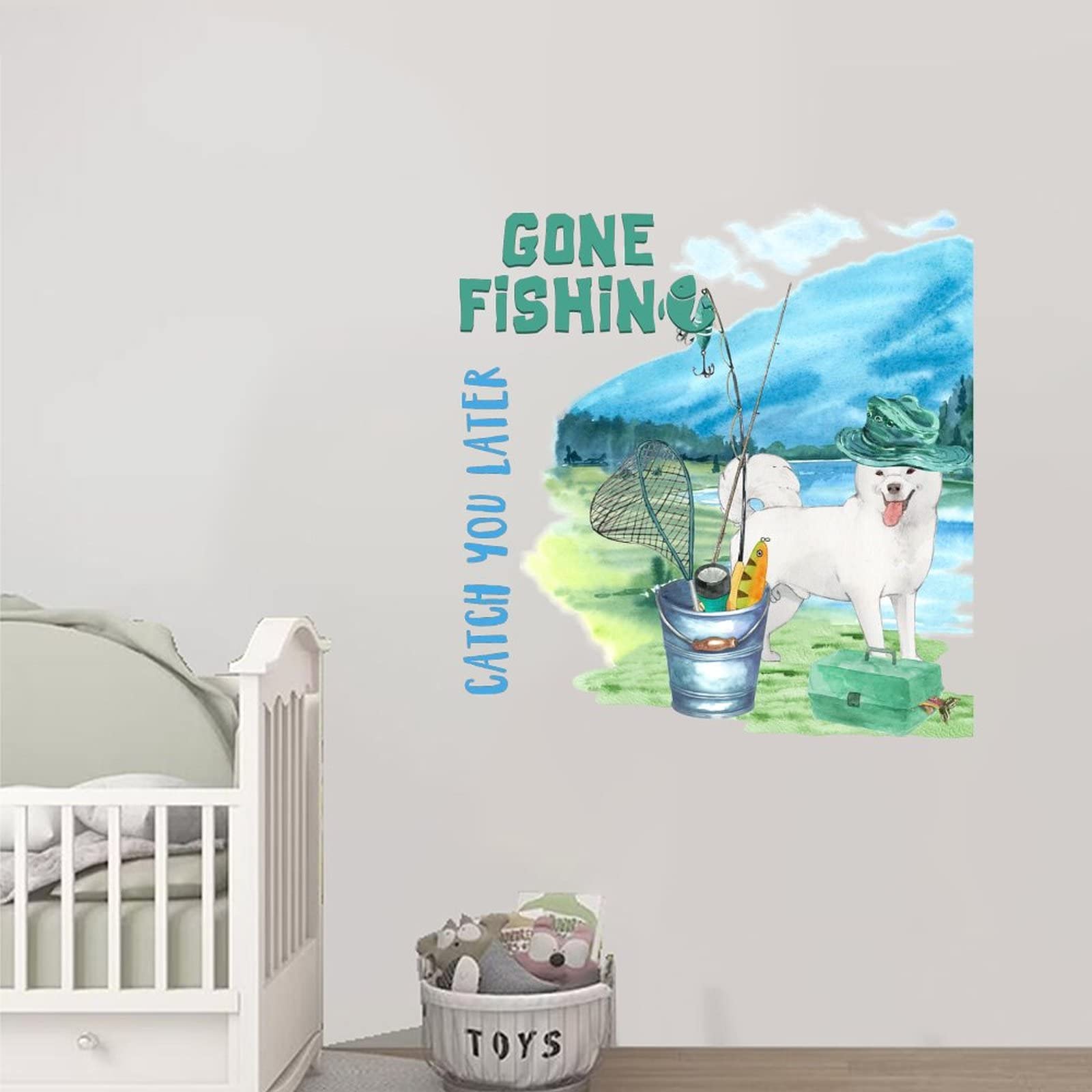 Funny Gone Fishing Vinyl Wall Decals - 22 Inch Catch You Later Sticker for Dog Lovers, Beach & Lake Themed Home Decor - Perfect for Living Room, Family Room & Mother's Day Gifts (Waterproof, Easy to Apply)