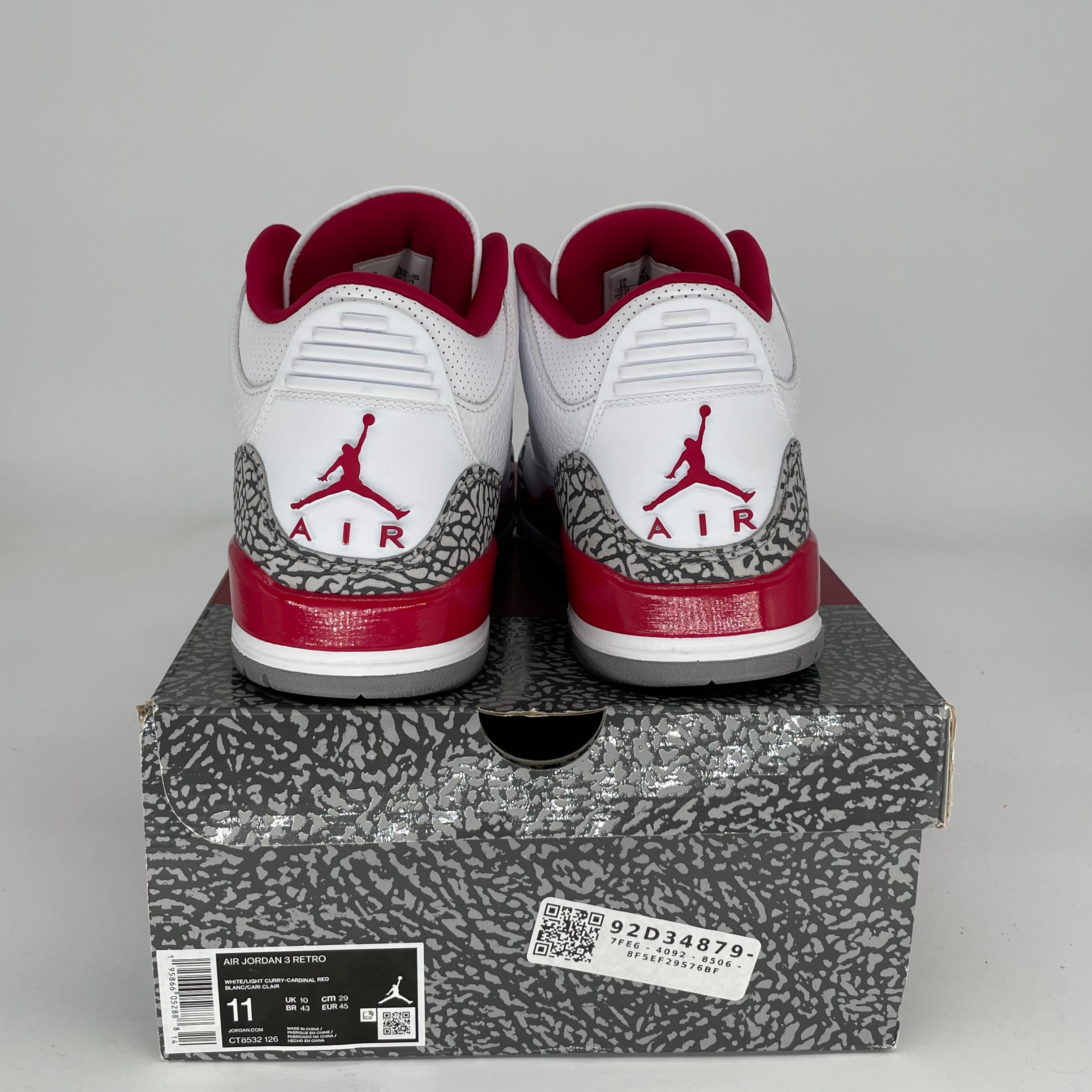 AIR JORDAN 3 Cardinal Red Retro Sneakers - Men's Size 11 (CT8532-126) | Authentic Basketball Shoes for Sports & Streetwear Fashion