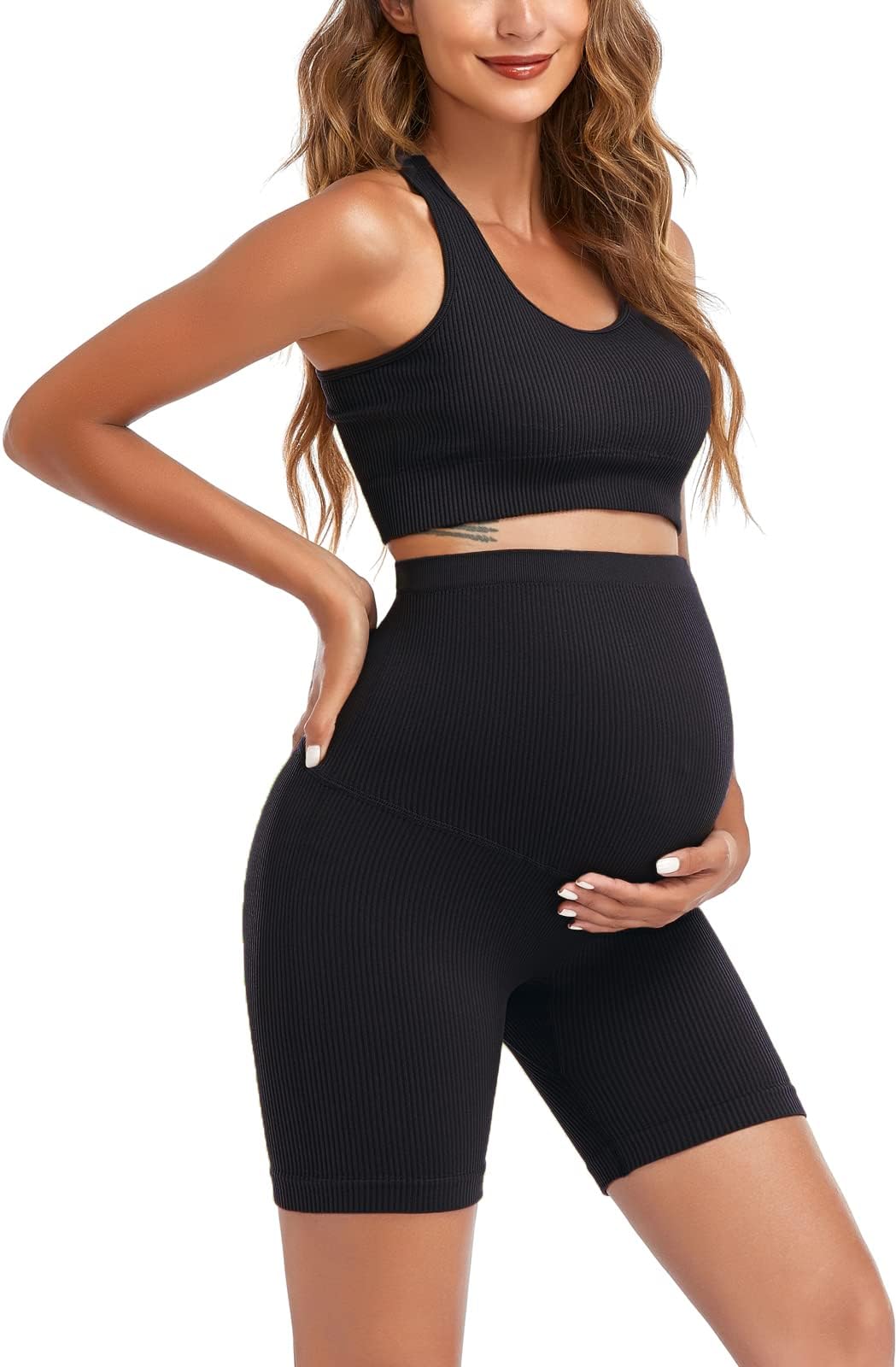 Maternity Yoga Outfit Set for Women - Comfortable Pregnancy Bra & Shorts - Lounge Wear for Workout & Relaxation - Perfect for Yoga, Pilates & Home Comfort