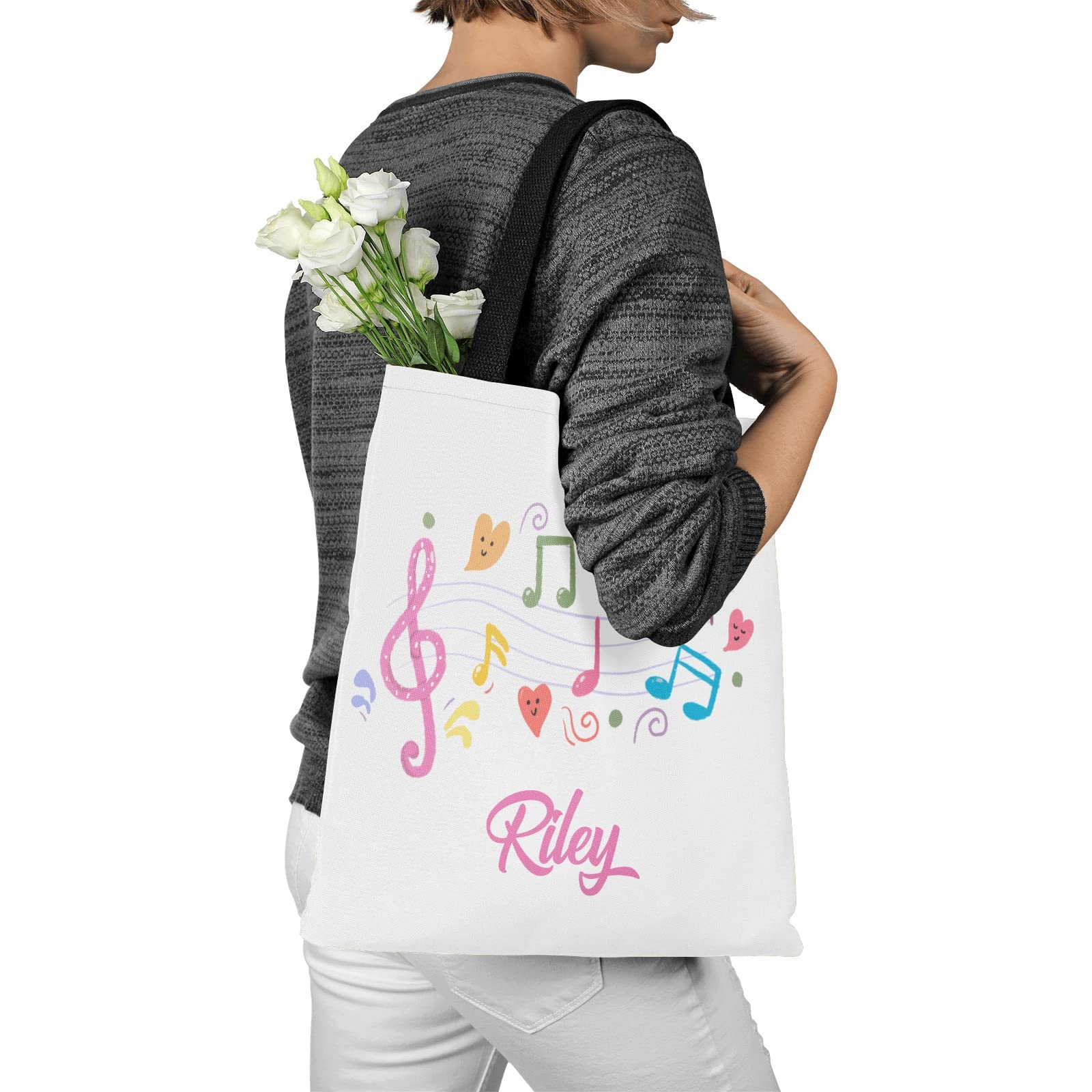 Personalized Music Notes Canvas Tote Bag - Eco-Friendly Reusable Shopping Bag for Women, School, Travel & Work | Perfect Gift for Musicians & Music Lovers