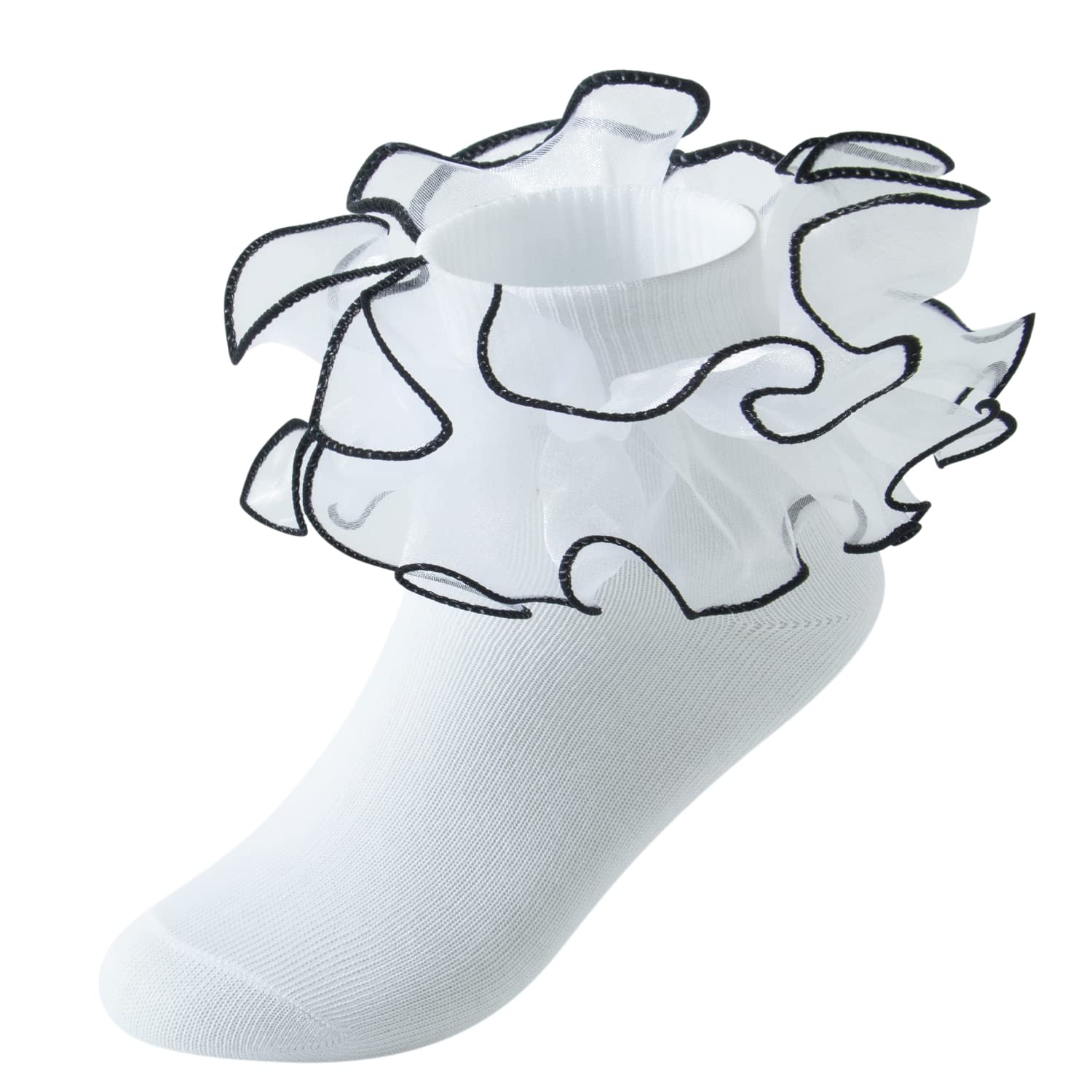 Little Girls Lace Socks - 3 Pairs Cotton Ruffle Frilly Double Lace Ankle Socks for Princess Pageant & Dress Up - Perfect for Weddings, Parties, and Special Occasions
