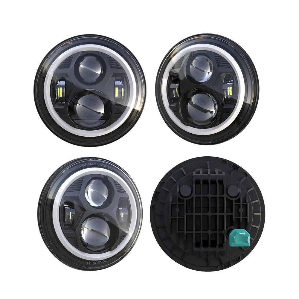 LOYO 7 LED Spider Headlight with Halo DRL + 9 LED Mounting Bracket Ring Compatible with 2018-2023 Jeep Wrangler JL & Gladiator - Off-Road Lighting Upgrade for Night Driving & Adventure