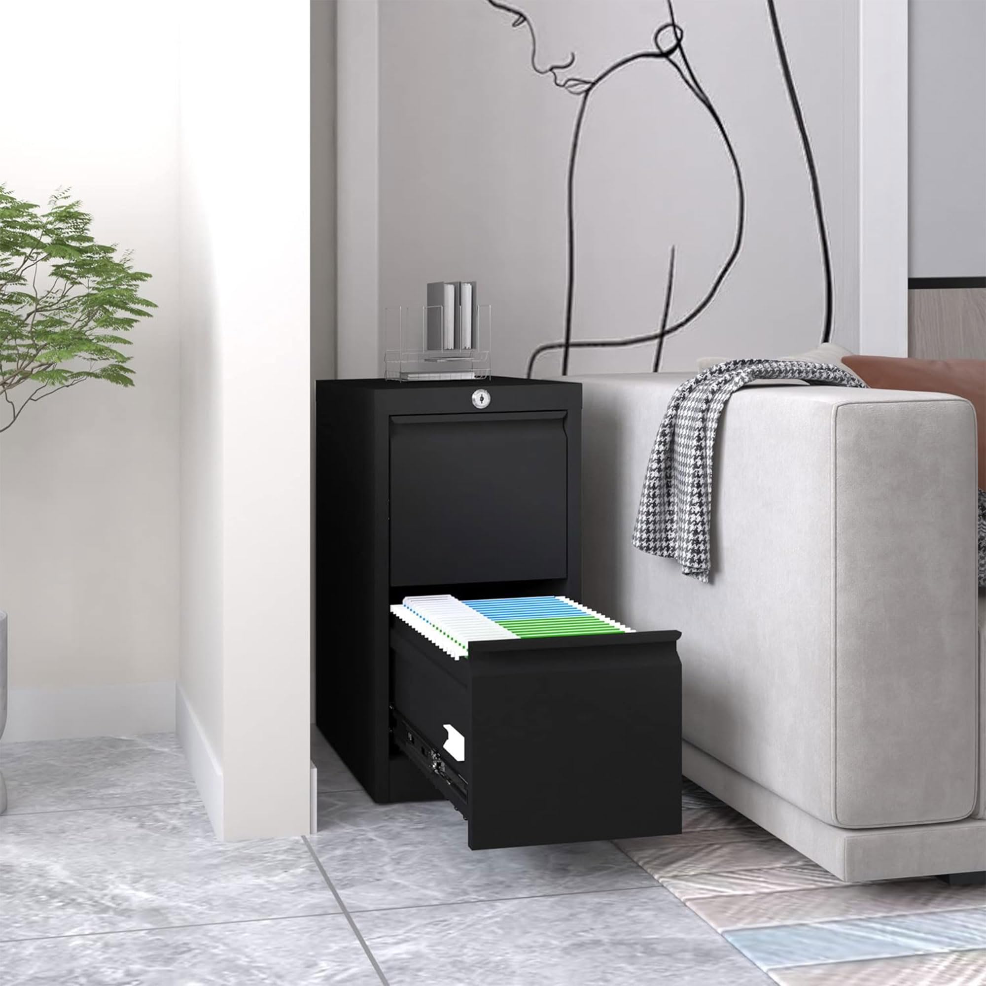 Aobabo 2 Drawer Black Steel File Cabinet - 15