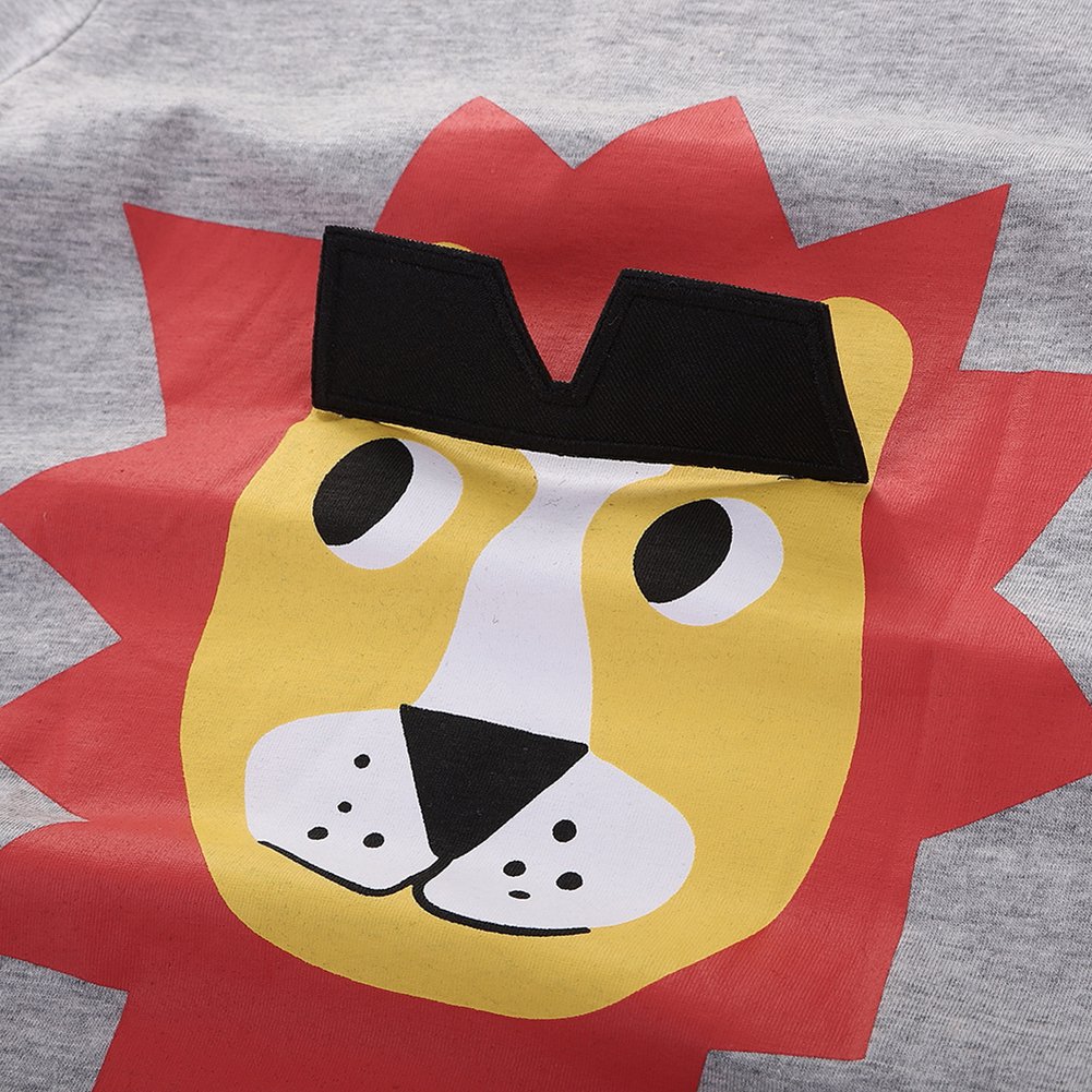 Trendy Boys Adorable Cartoon Lion Graphic Embroidered Stylish T-Shirt - Comfortable Cotton Tee for Kids, Playdates & Casual Outfits