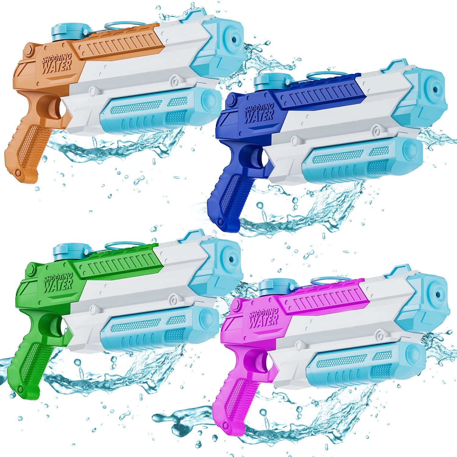 **4 Pack 400CC High Capacity Water Guns for Kids & Adults - 40ft Long Range Super Soaker Squirt Toys, Perfect for Pool, Beach, Backyard & Outdoor Summer Fun - Best Gifts for Boys & Girls**
