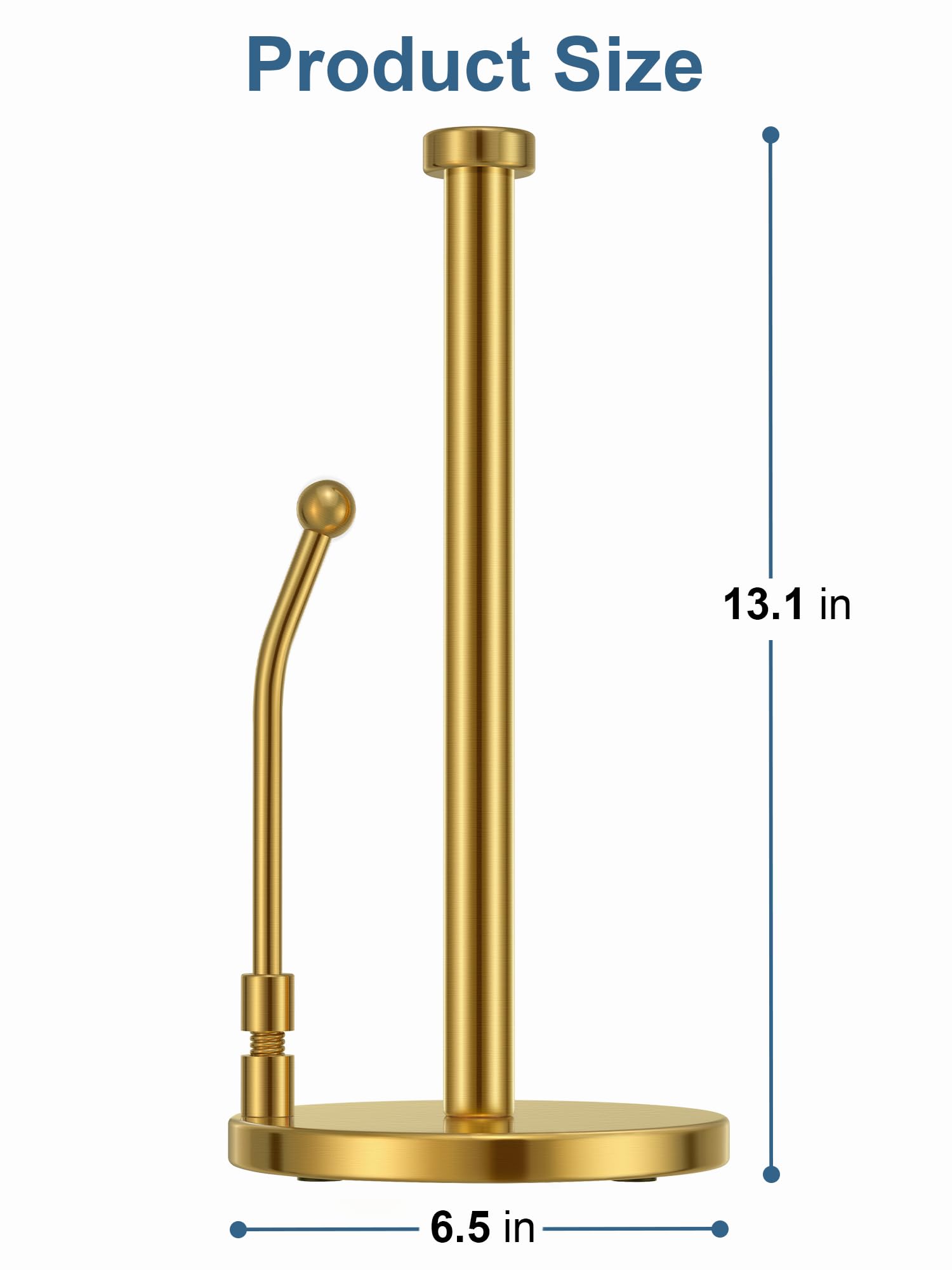 SMARTAKE Stainless Steel Paper Towel Holder with Weighted Non-Slip Base - Spring Arm Fits Most Paper Roll Sizes - Gold Kitchen Countertop Organizer for Home, Office, Restaurant Use