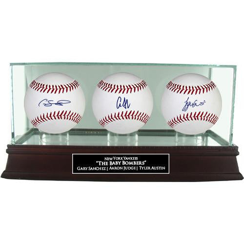 New York Yankees Autographed Baseball Set - Tyler Austin, Aaron Judge, Gary Sanchez with Glass Display Case & Nameplate | Perfect for Sports Memorabilia Collection, Man Cave Decor, Yankees Fan Gift