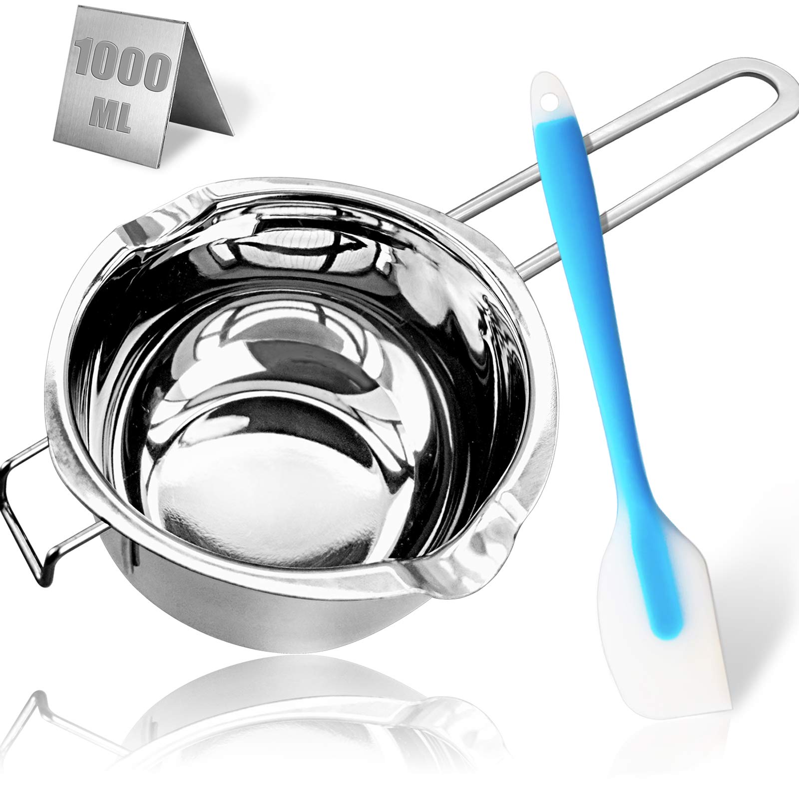 1QT Stainless Steel Double Boiler Chocolate Melting Pot - 304 Food-Grade for Candy, Candle & Soap Making Kit with Silicone Spatula - Perfect for DIY Desserts, Bath Bombs & Home Crafting