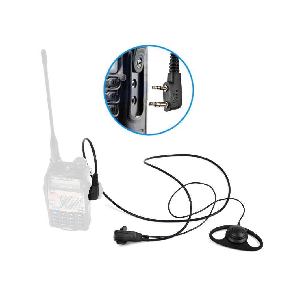 HYSHIKRA D-Shape Walkie Talkie Earpiece with Mic Headset - 4 Pack for Baofeng UV-5R, UV-5RA, 888S, Kenwood & HYT 2 Pin Two Way Radios - Clear Communication for Security, Construction & Outdoor Adventures